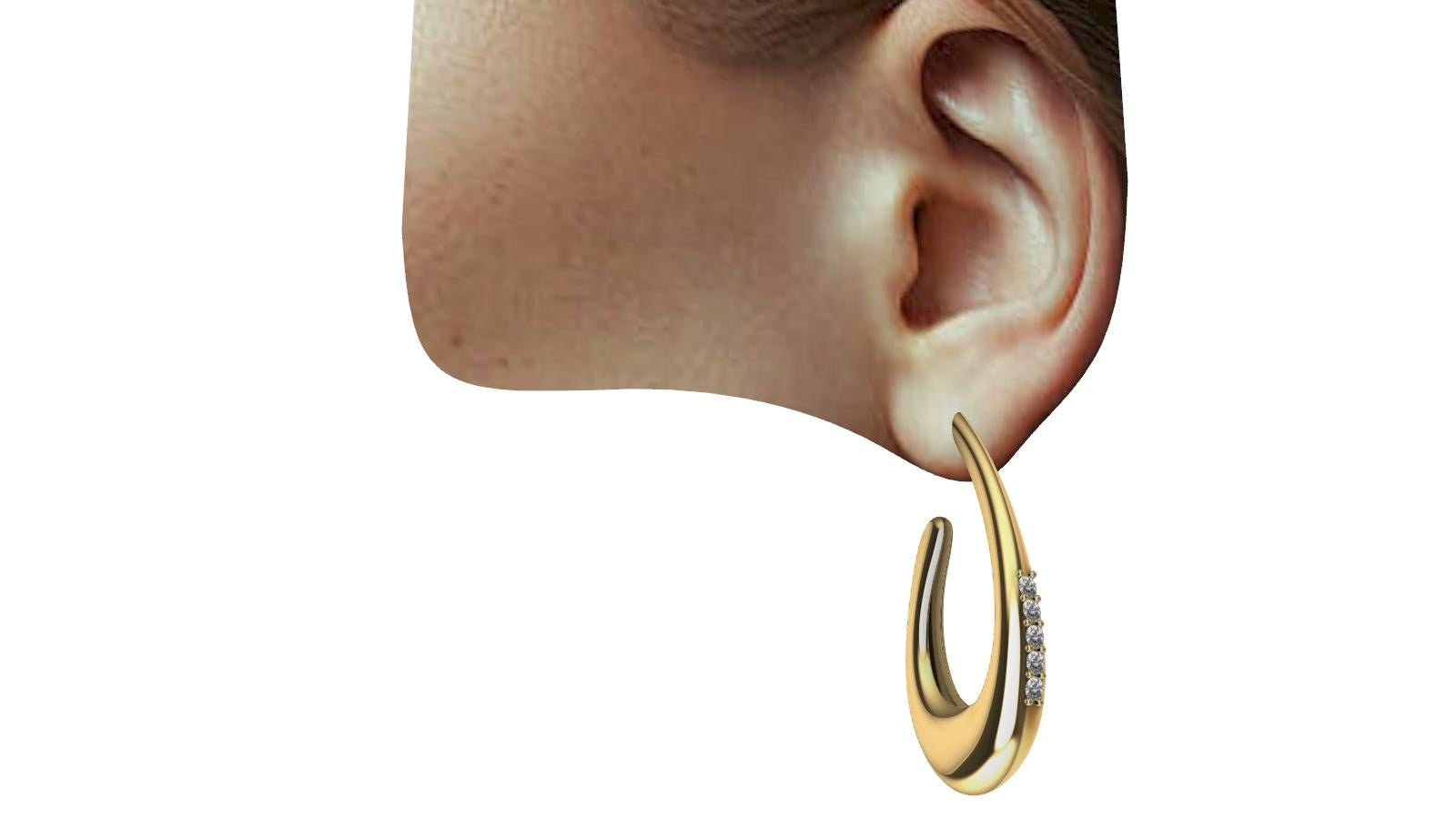 Contemporary 18 Karat Yellow Gold Diamond Teardrop Hollow Hoop Earrings For Sale