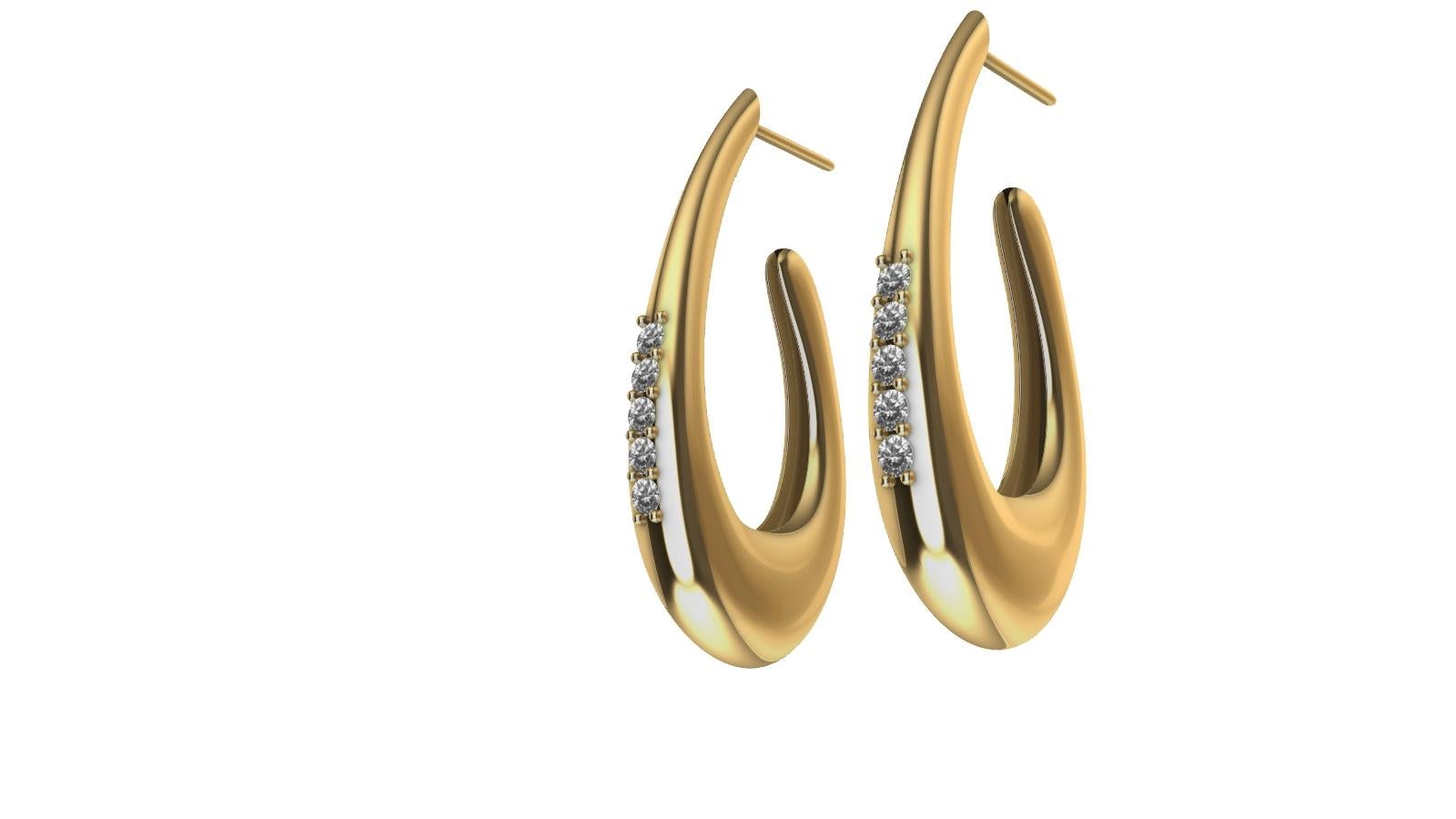 Round Cut 18 Karat Yellow Gold Diamond Teardrop Hollow Hoop Earrings For Sale