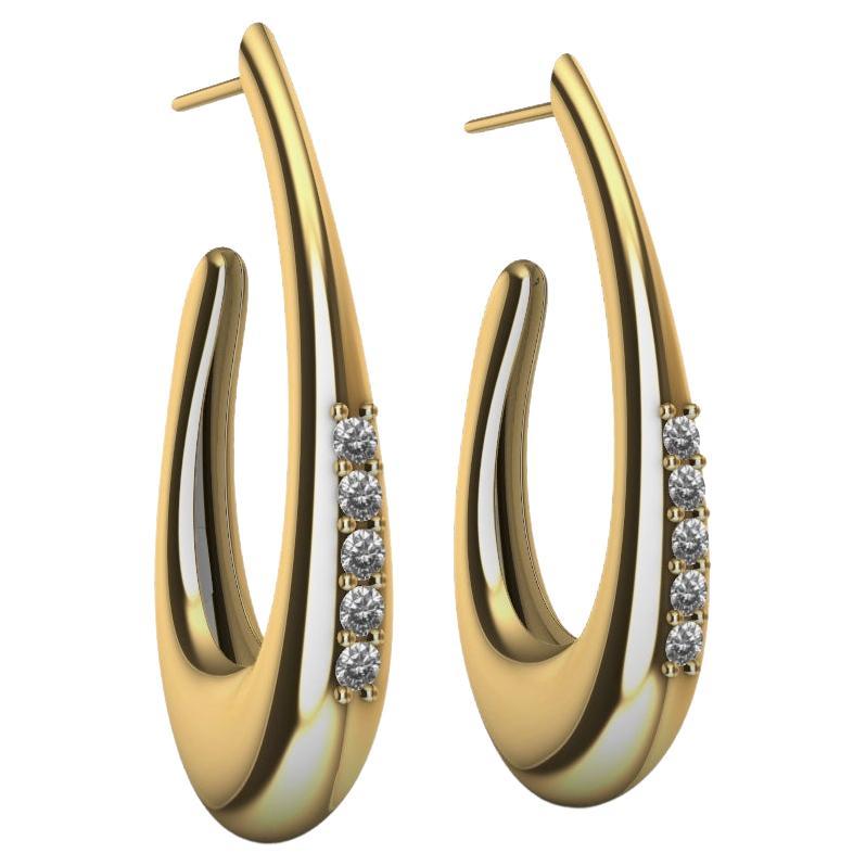 18 Karat Yellow Gold Diamond Teardrop Hollow Hoop Earrings For Sale