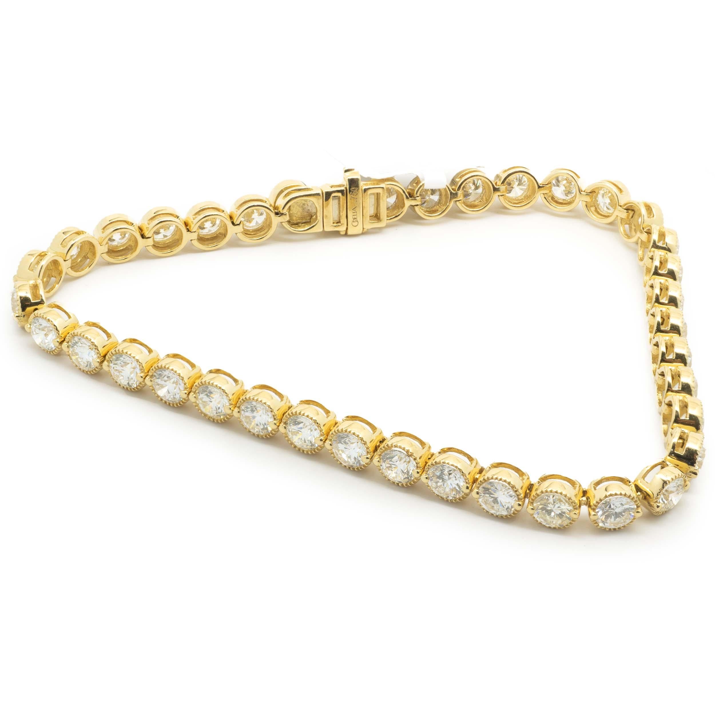 Taille ronde Bracelet tennis en or jaune 18 carats et diamants en vente