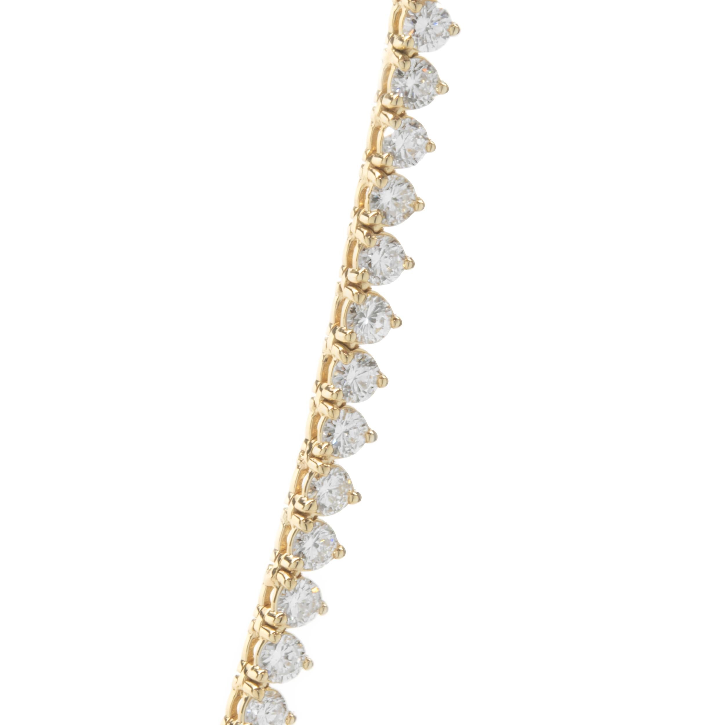 Designer: custom design
Material: 18K yellow gold
Diamond: 155 round brilliant cut = 8.01cttw
Color: G
Clarity: VS2
Dimensions: necklace measures 17-inches in length 
Weight: 16.70 grams