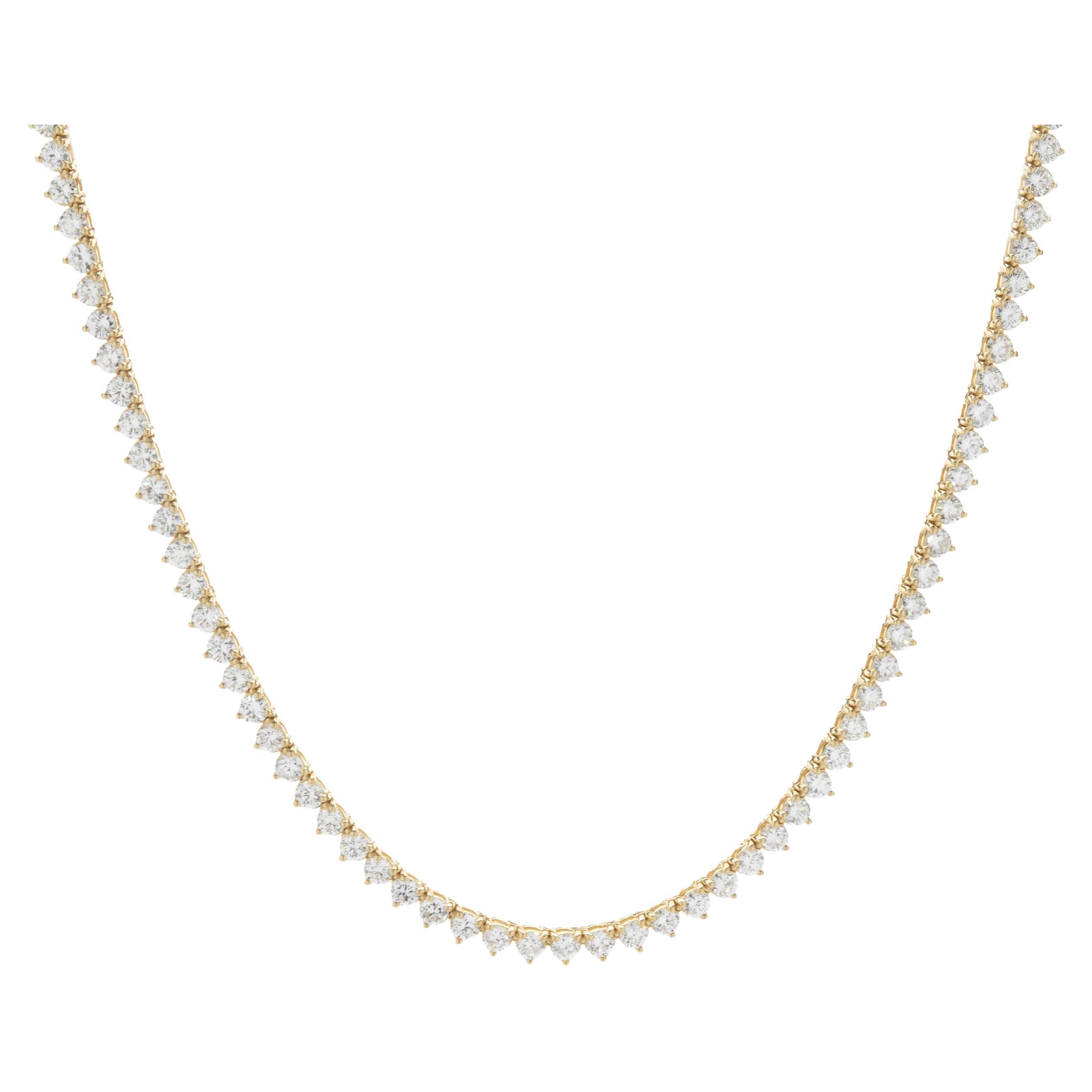 18 Karat Yellow Gold Diamond Tennis Necklace For Sale