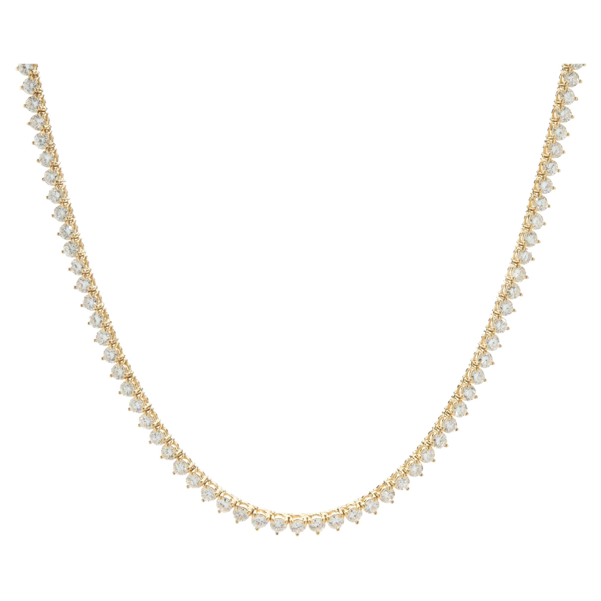 18 Karat Yellow Gold Diamond Tennis Necklace For Sale