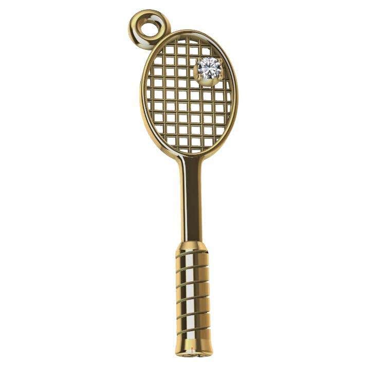 18 Karat Yellow Gold Diamond Tennis Racket Charm For Sale at 1stDibs