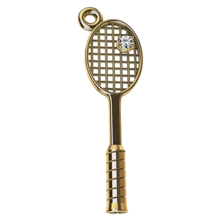 Ciondolo a forma di racchetta da tennis con diamante in oro giallo 18 carati