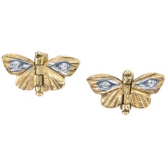 18 Karat Yellow Gold Diamond Tiny Asterope Hinge Butterfly Earrings