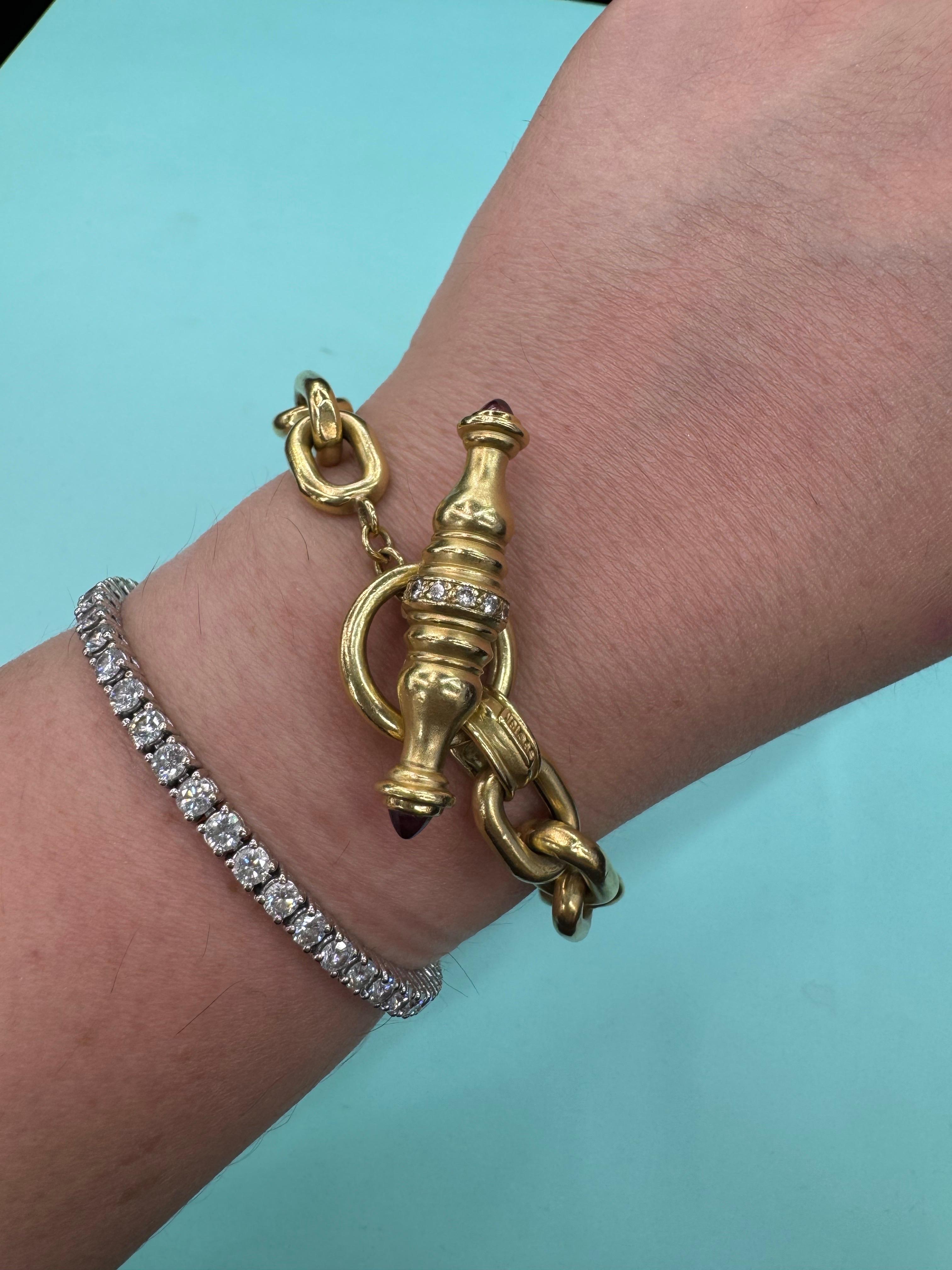 Pulsera de eslabones de oro amarillo de 18 quilates con diamantes 32,4 gramos 7,5 pulgadas Contemporáneo en venta