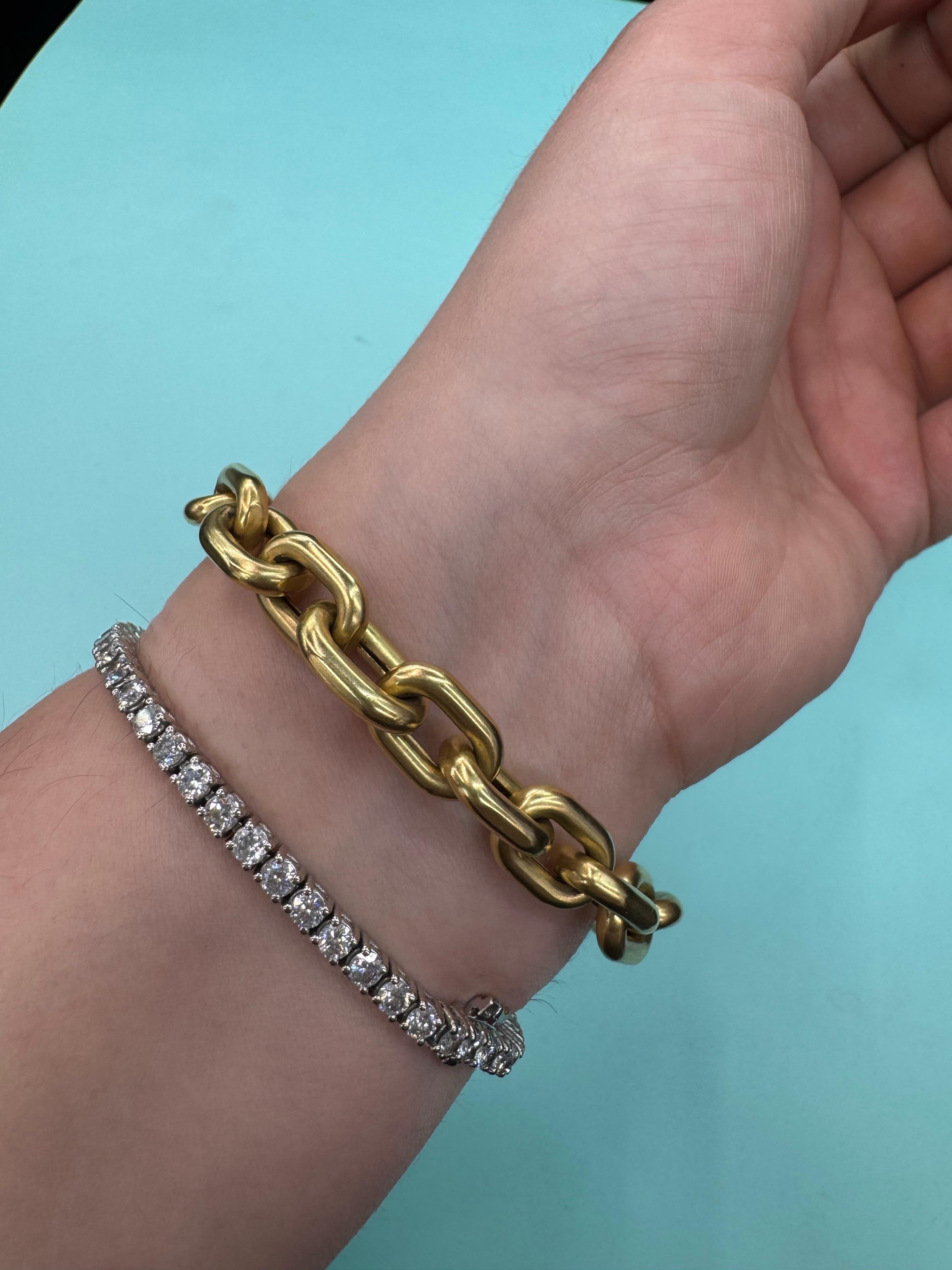 Pulsera de eslabones de oro amarillo de 18 quilates con diamantes 32,4 gramos 7,5 pulgadas Corte redondo en venta