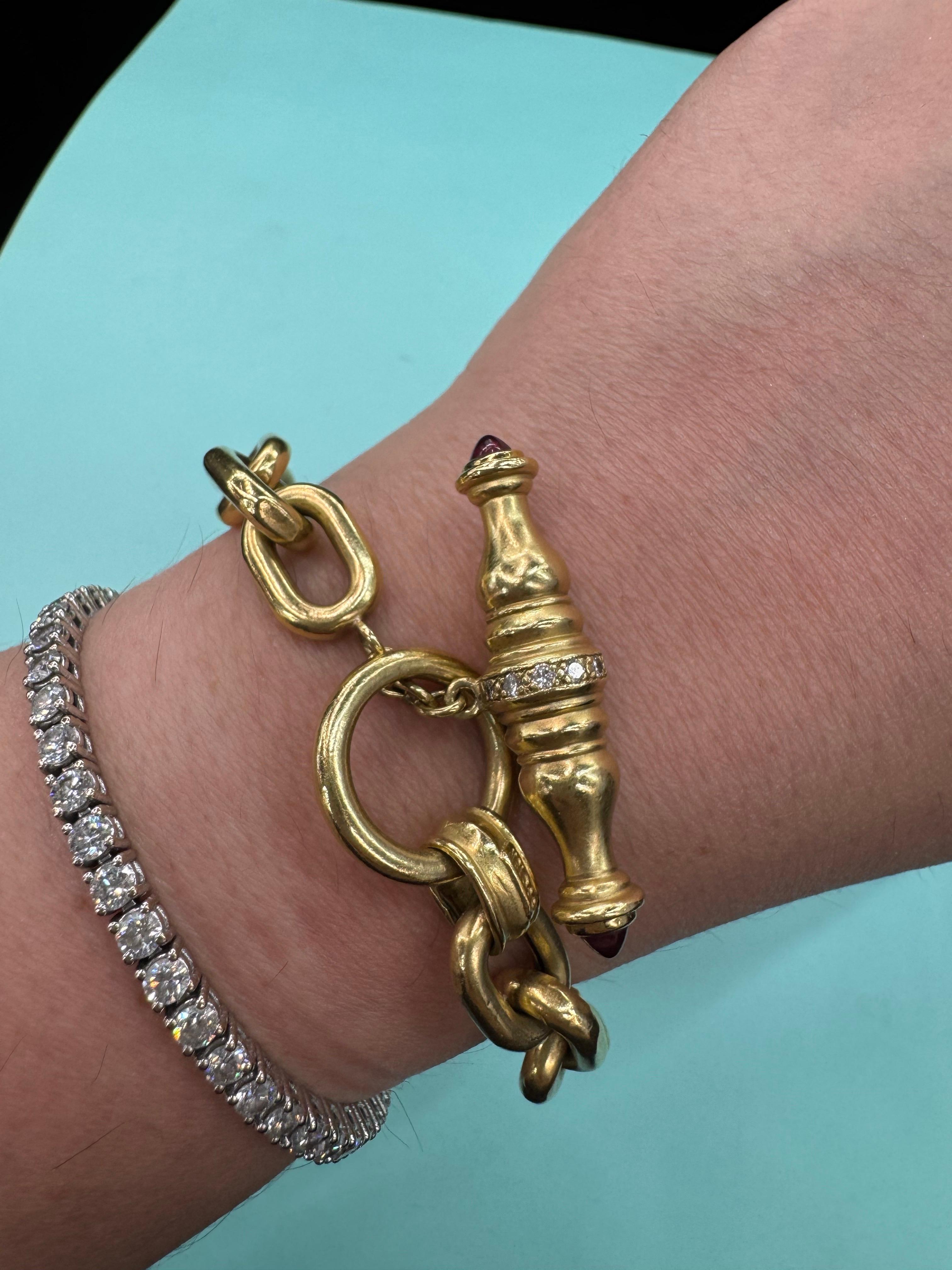 De las mujeres Pulsera de eslabones de oro amarillo de 18 quilates con diamantes 32,4 gramos 7,5 pulgadas en venta