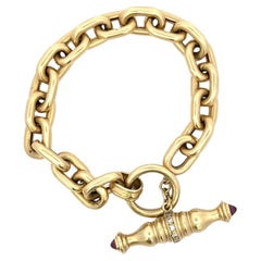 Pulsera de eslabones de oro amarillo de 18 quilates con diamantes 32,4 gramos 7,5 pulgadas