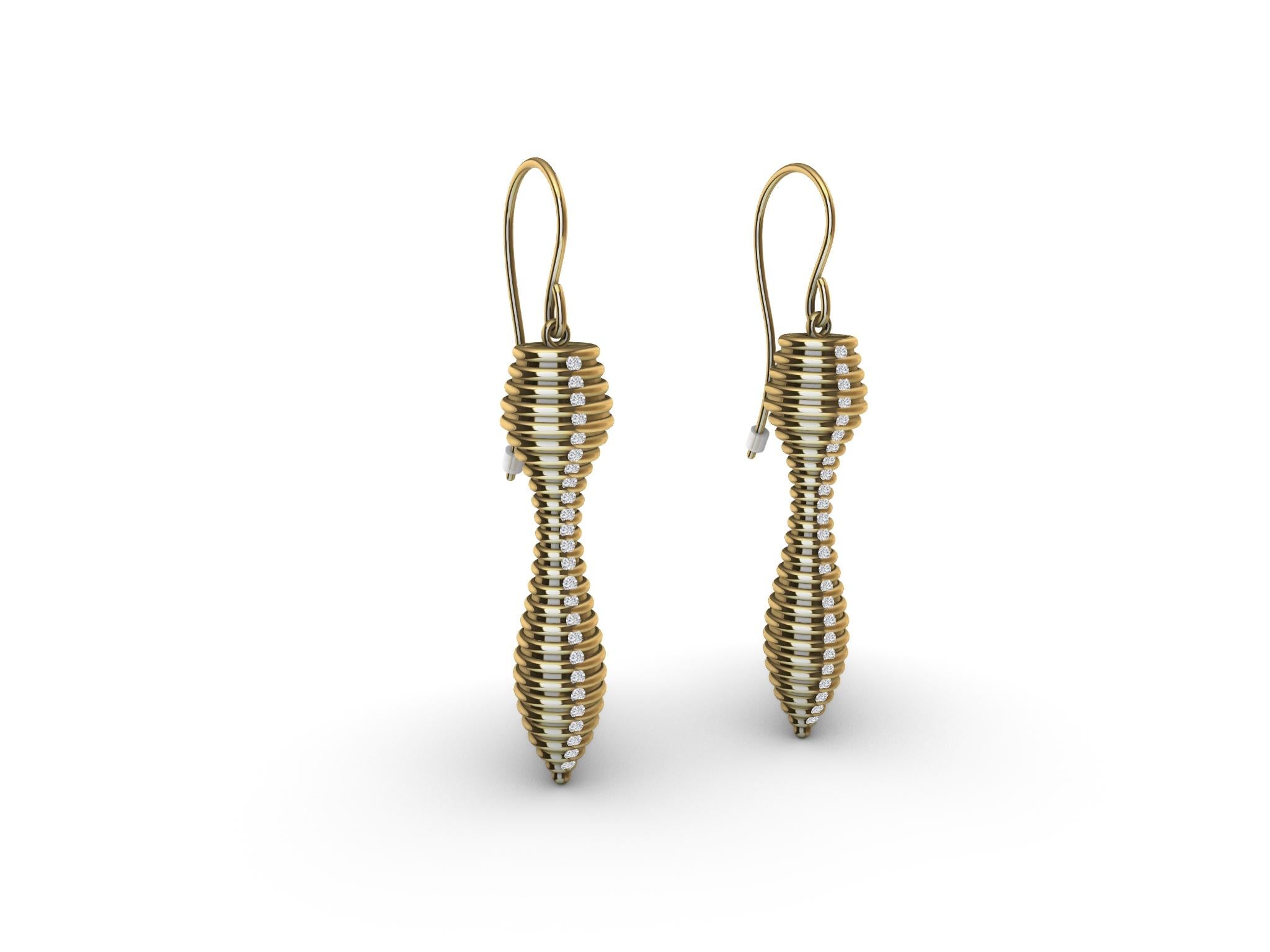 Contemporary 18 Karat Yellow Gold  Diamond Top Spin Earrings  For Sale