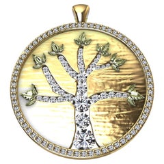 18 Karat Yellow Gold Diamond Tree of Life Pendant