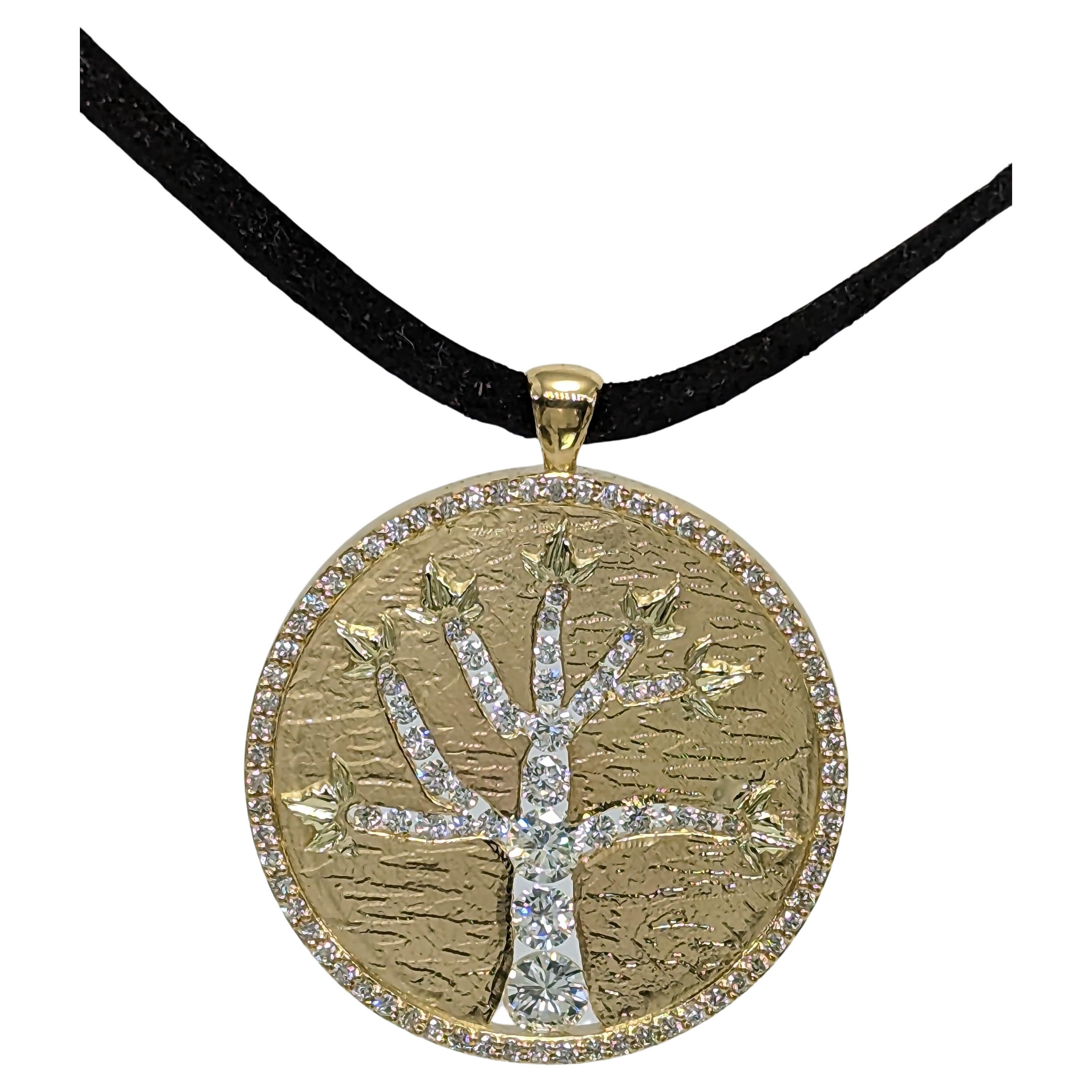18 Karat Yellow Gold Diamond Tree of Life Pendant