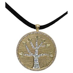 18 Karat Yellow Gold Diamond Tree of Life Pendant