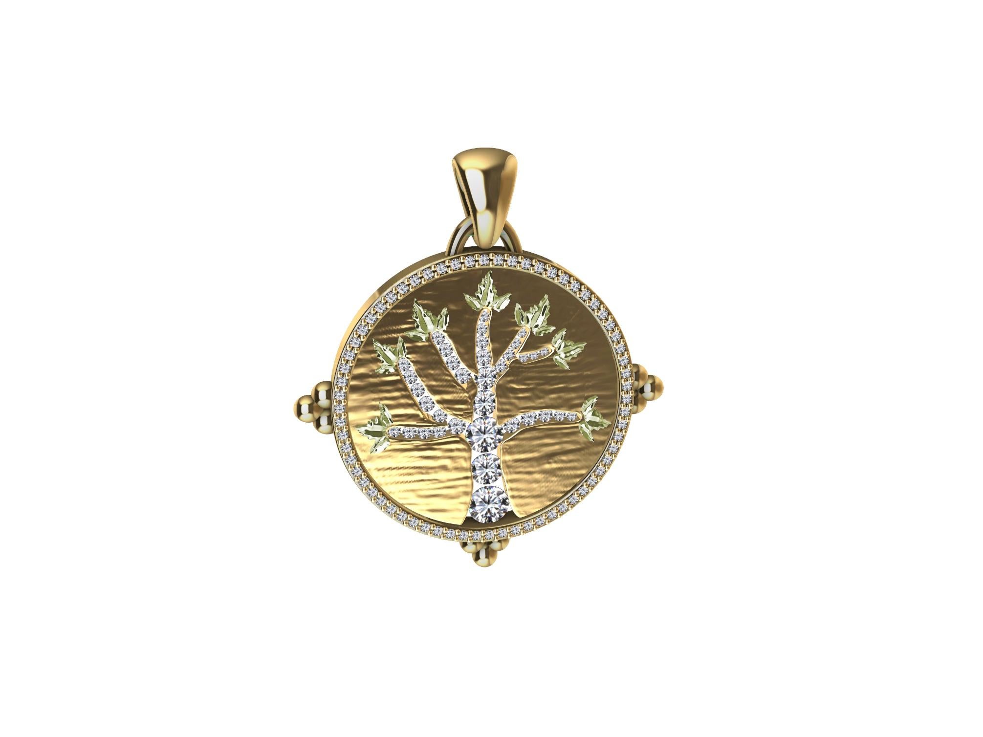 18 Karat Yellow Gold Diamond Tree of Life Pendant, Tiffany designer Thomas Kurilla  has Redesigned the Tree of Life with added architectural details. To bring more joy into your life. Light is Life, why not diamonds for the tree trunk?  Life is