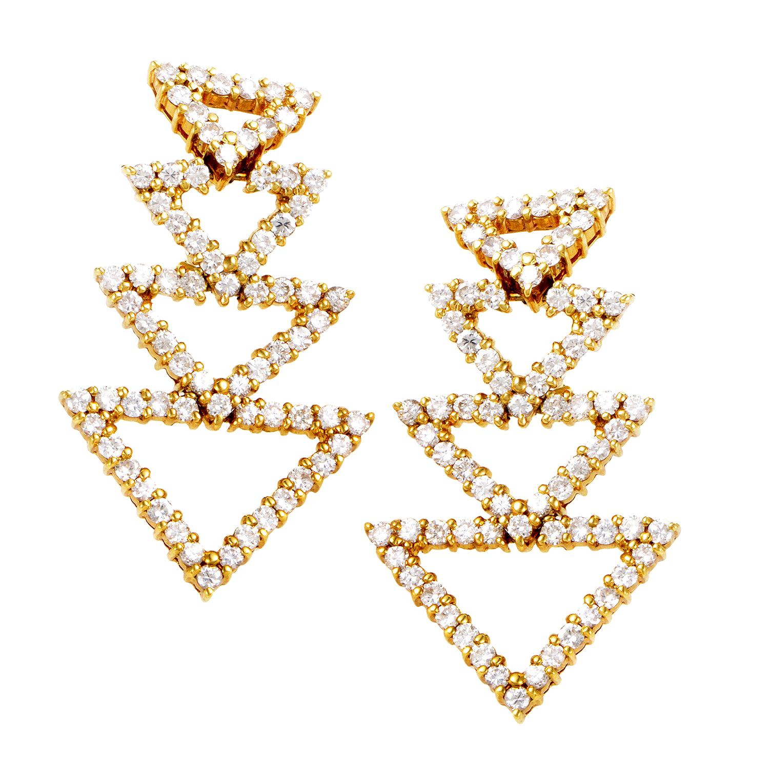 18 Karat Yellow Gold Diamond Triangle Earrings ST-12