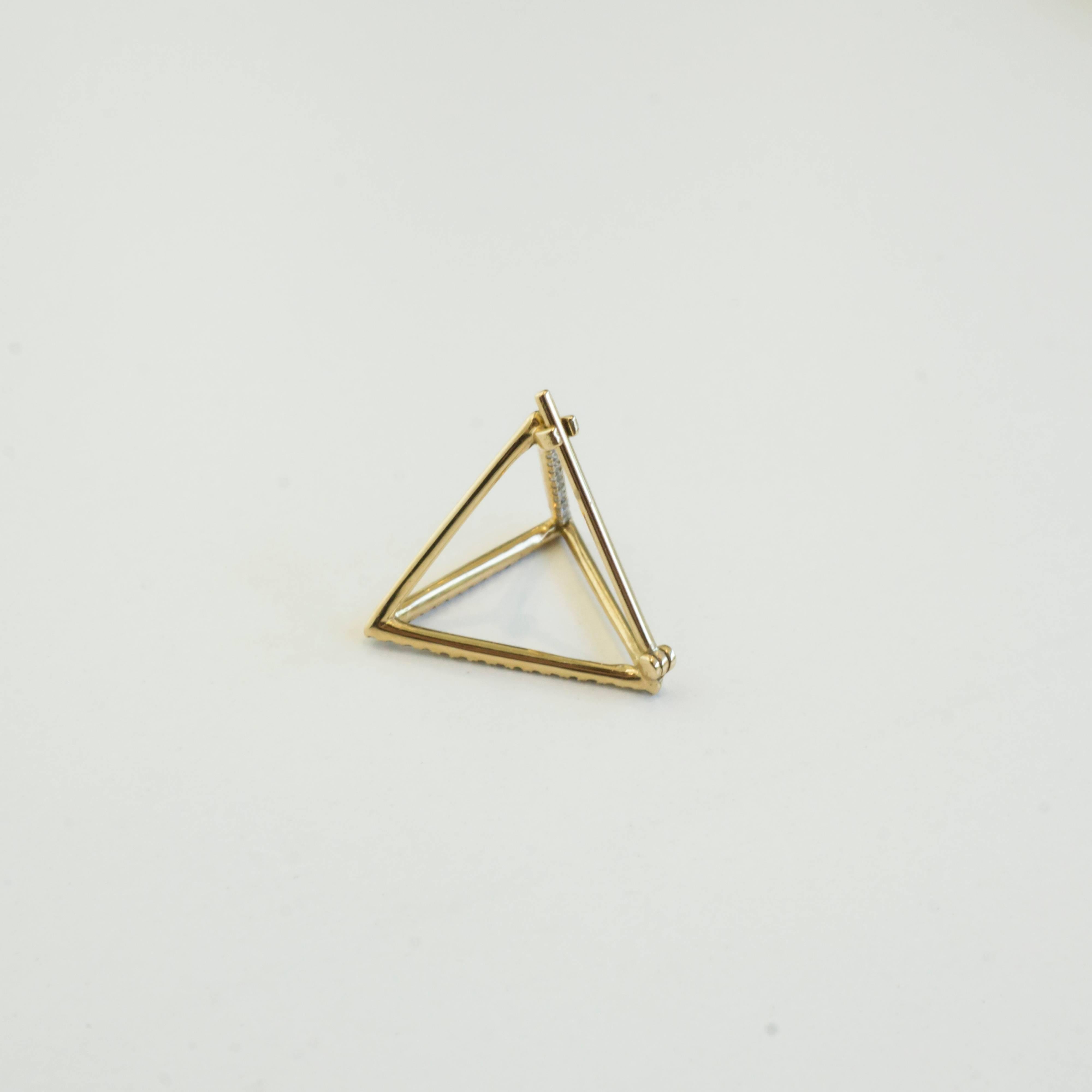 Women's or Men's 18 Karat Yellow Gold Diamond Triangle Pair Earrings For Sale