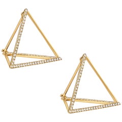 18 Karat Yellow Gold Diamond Triangle Pair Earrings