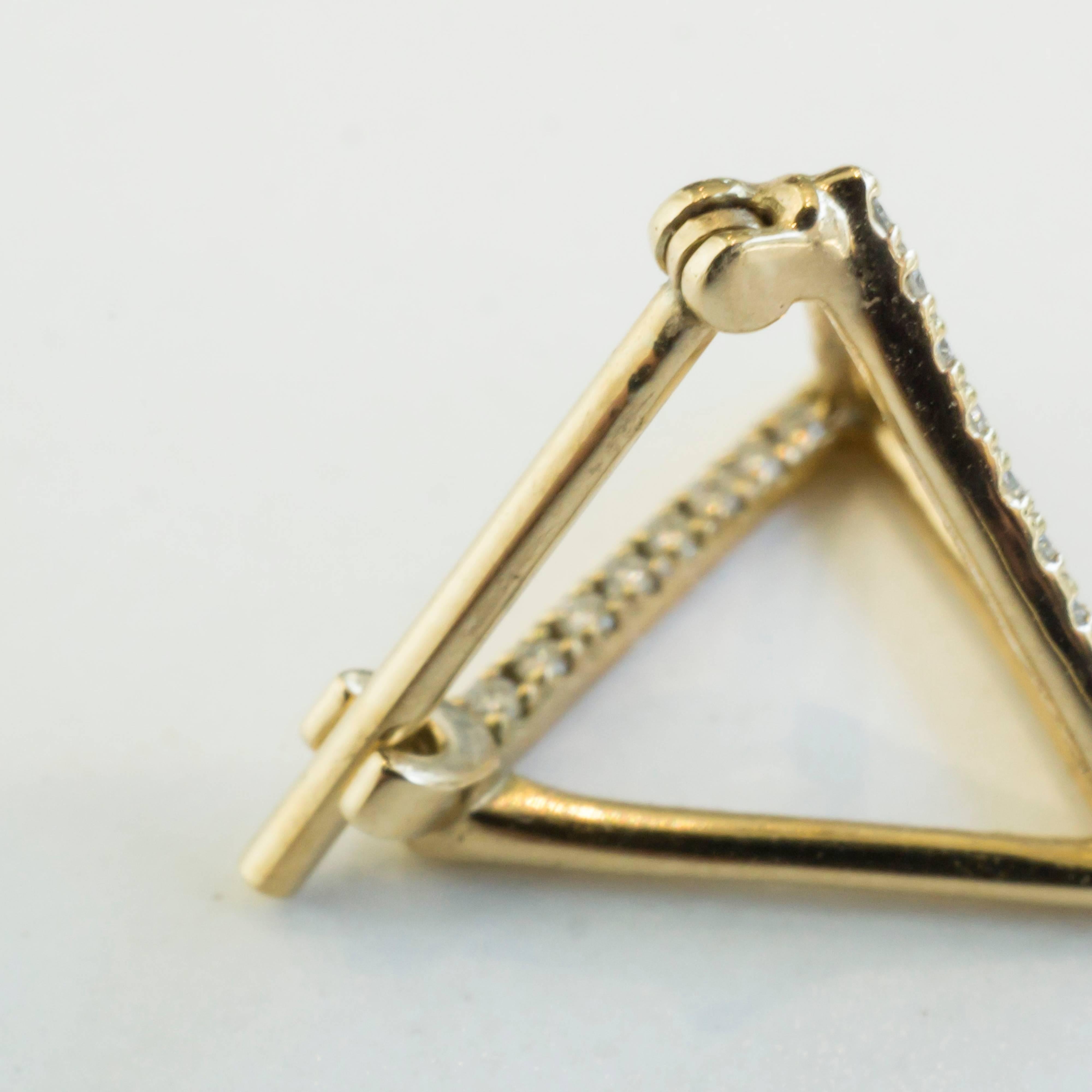 Women's or Men's 18 Karat Yellow Gold Diamond Triangle Stud Earrings For Sale