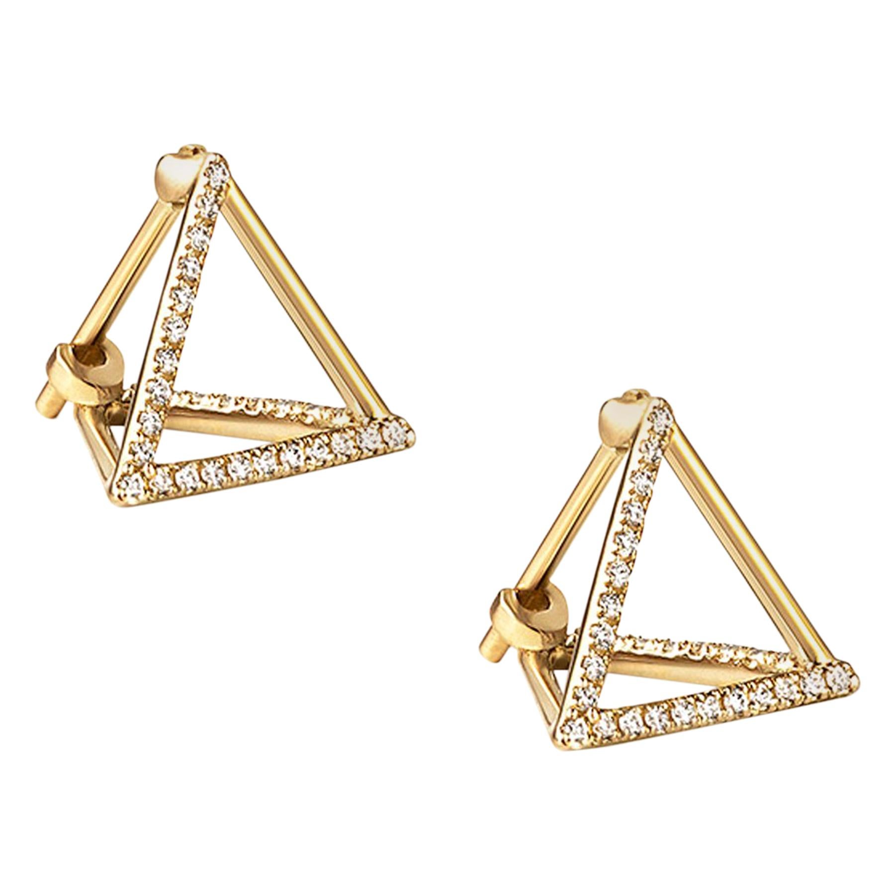 20th Century Hematite Diamonds Platinum 18 Karat Yellow Gold Stud