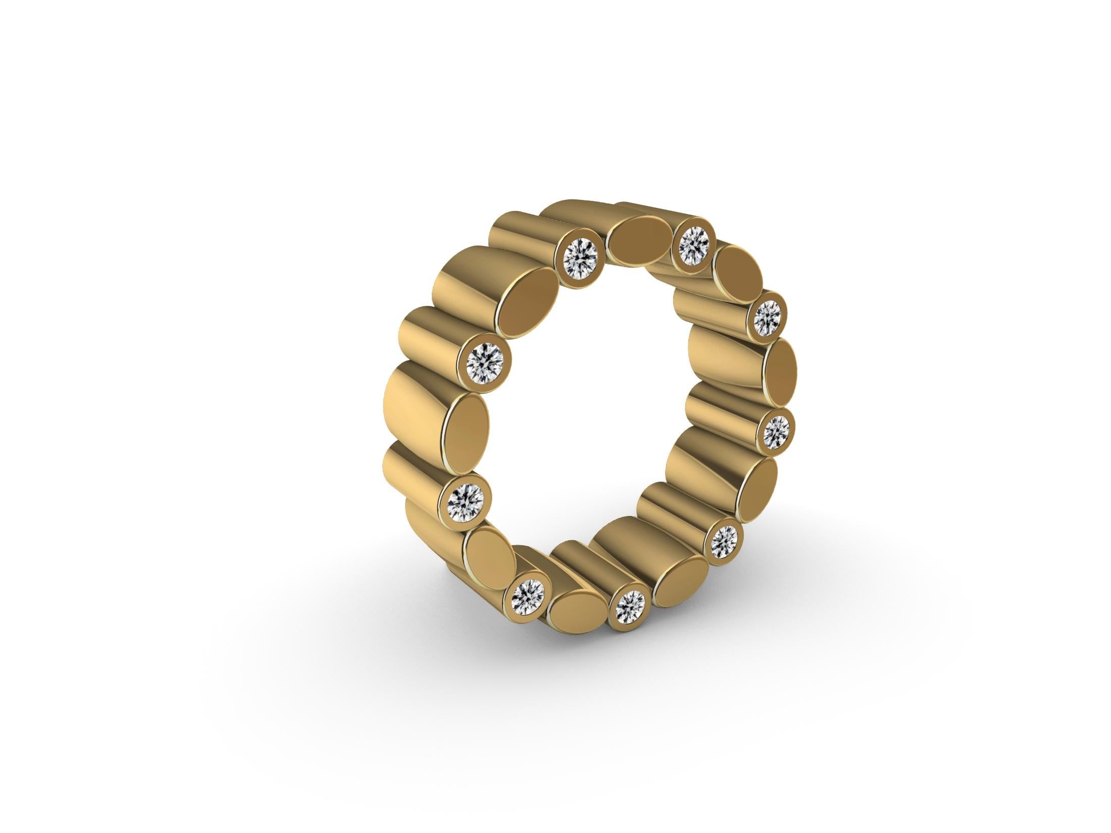 For Sale:  18 Karat Yellow Gold Diamond Tube Unisex Ring 5