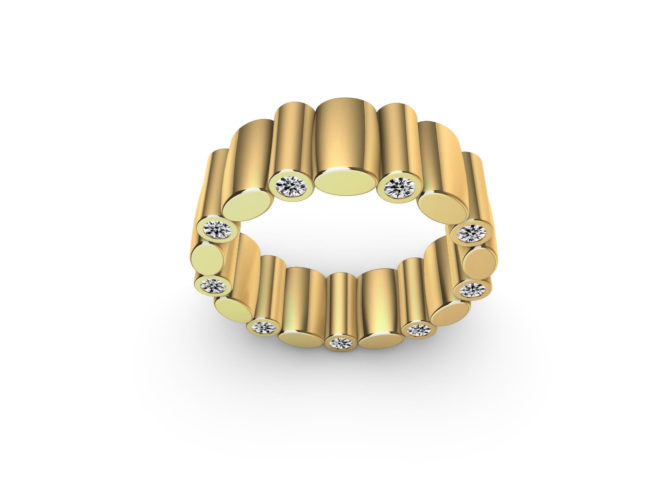For Sale:  18 Karat Yellow Gold Diamond Tube Unisex Ring 6