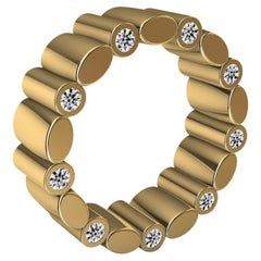 18 Karat Yellow Gold Diamond Tube Unisex Ring