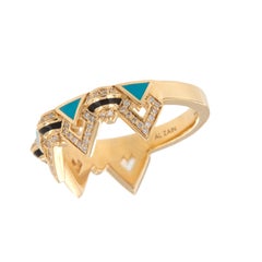 18 Karat Yellow Gold Diamond Turquoise Ceramic Mosaic Ring by Al Zain