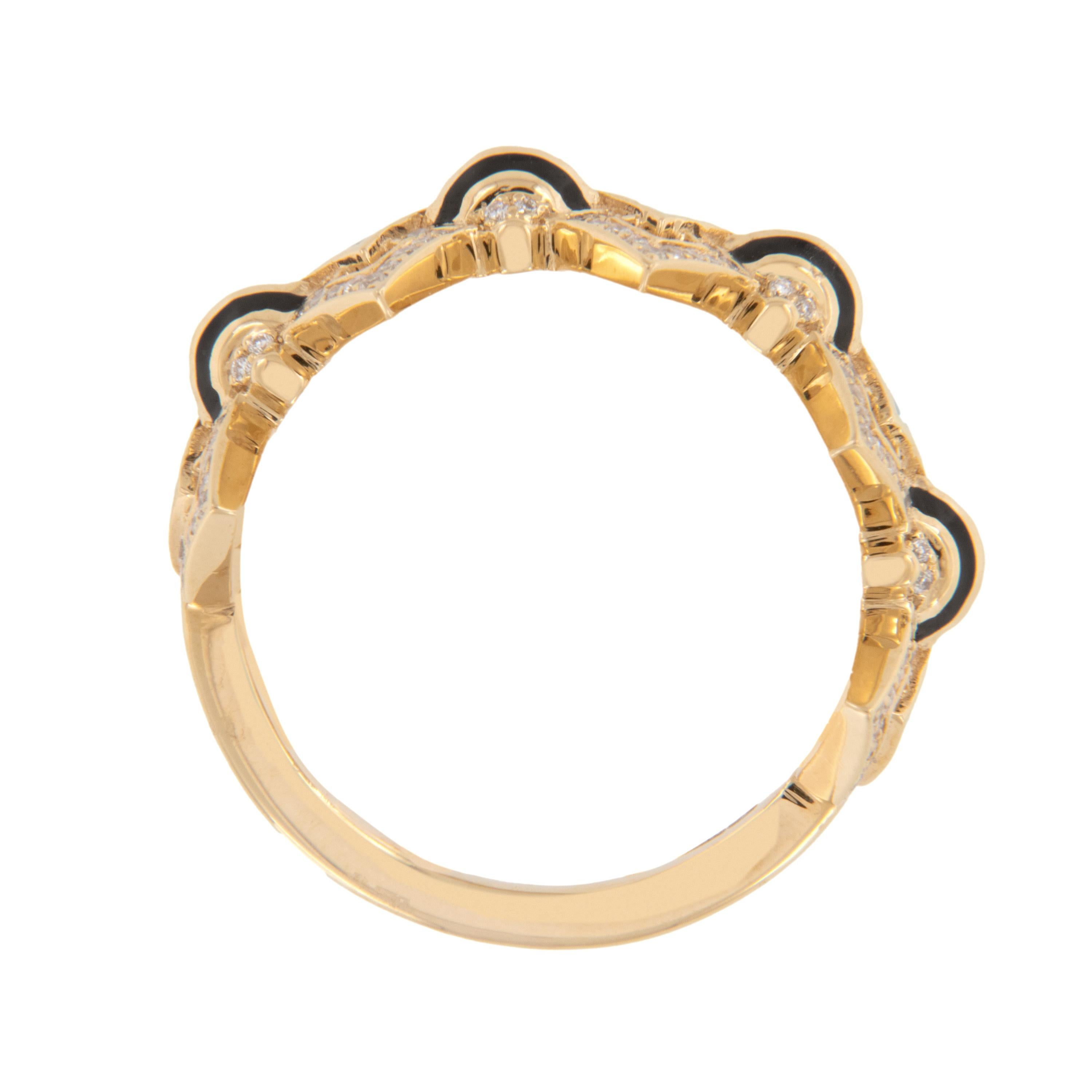 Contemporain Bague mosaïque en or jaune 18 carats diamant turquoise en céramique par Al Zain en vente