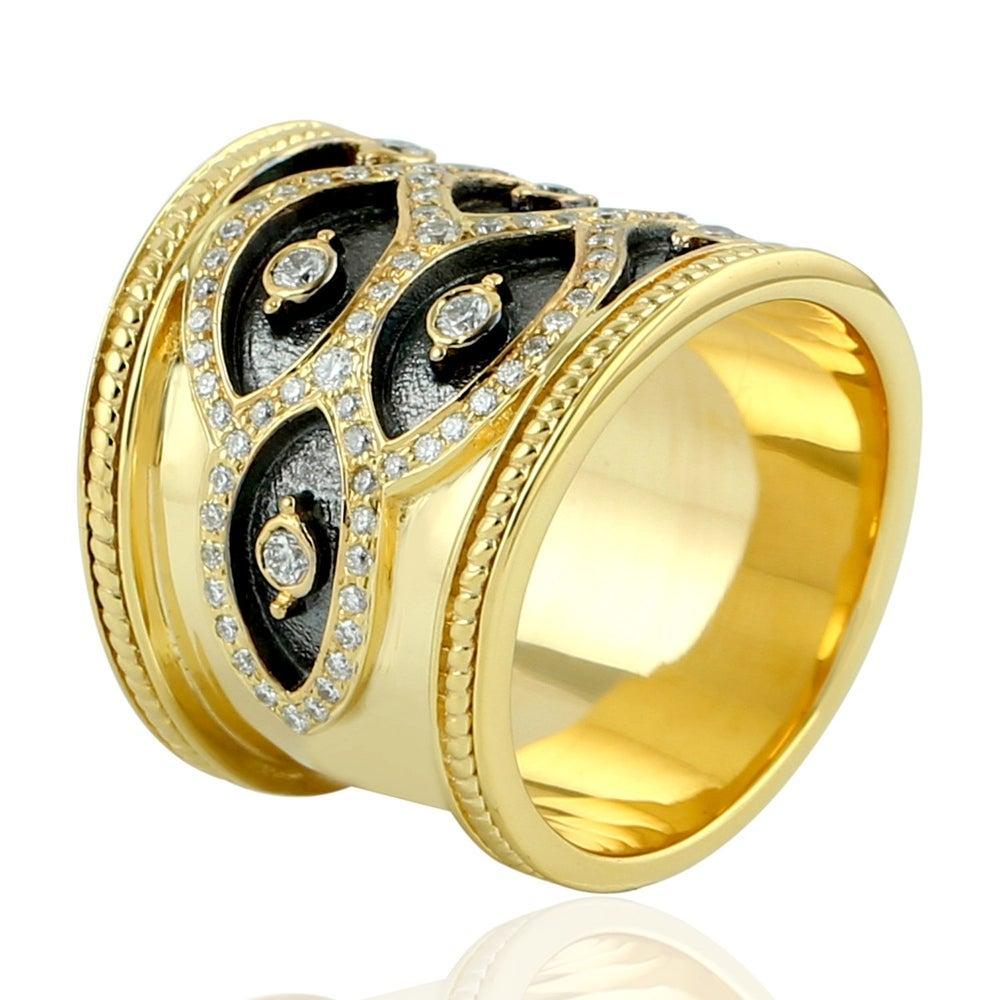 For Sale:  18 Karat Yellow Gold Diamond Wave Ring 3