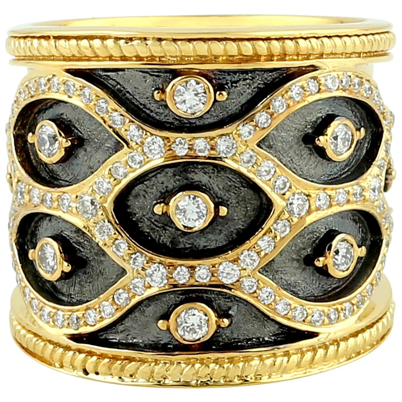 For Sale:  18 Karat Yellow Gold Diamond Wave Ring