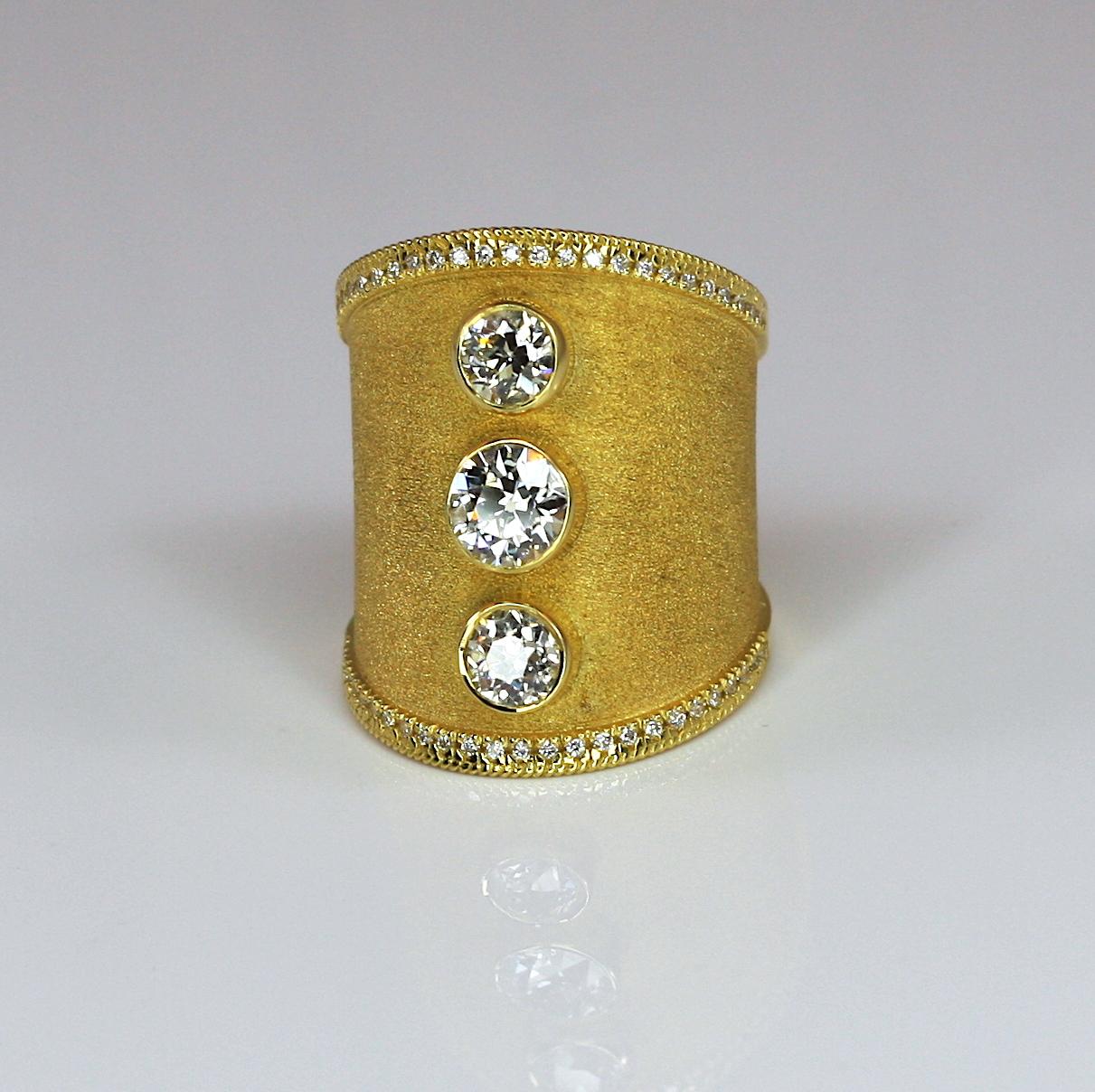 Georgios Collections 18 Karat Yellow Gold White Diamond Wide Band Ring In New Condition For Sale In Astoria, NY