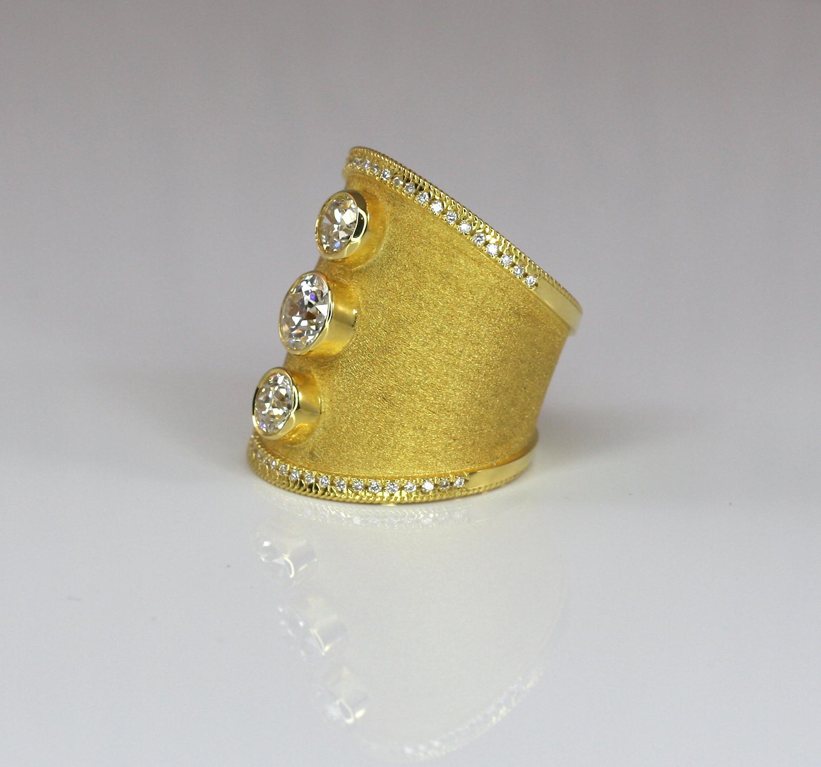 Women's Georgios Collections 18 Karat Yellow Gold White Diamond Wide Band Ring For Sale