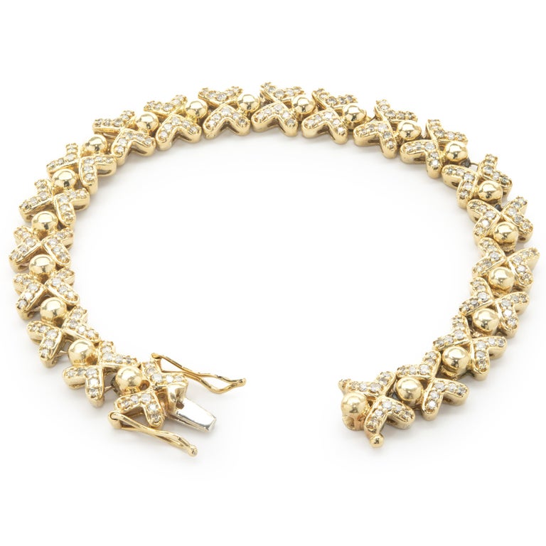 18 Karat Yellow Gold Diamond x Bracelet For Sale at 1stDibs