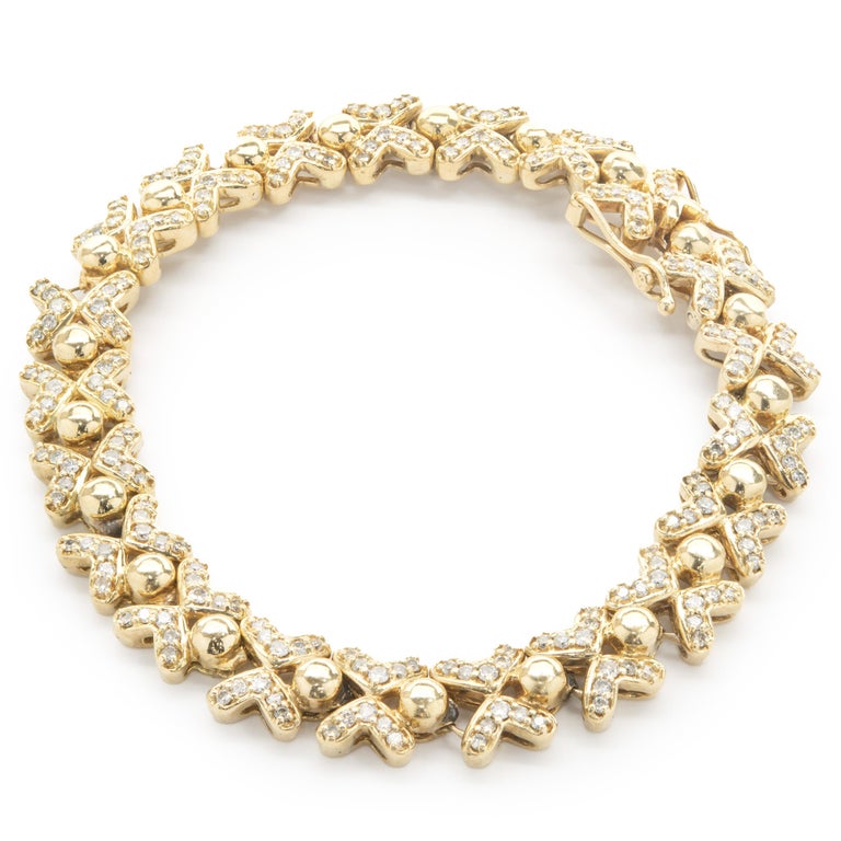 18 Karat Yellow Gold Diamond x Bracelet For Sale at 1stDibs