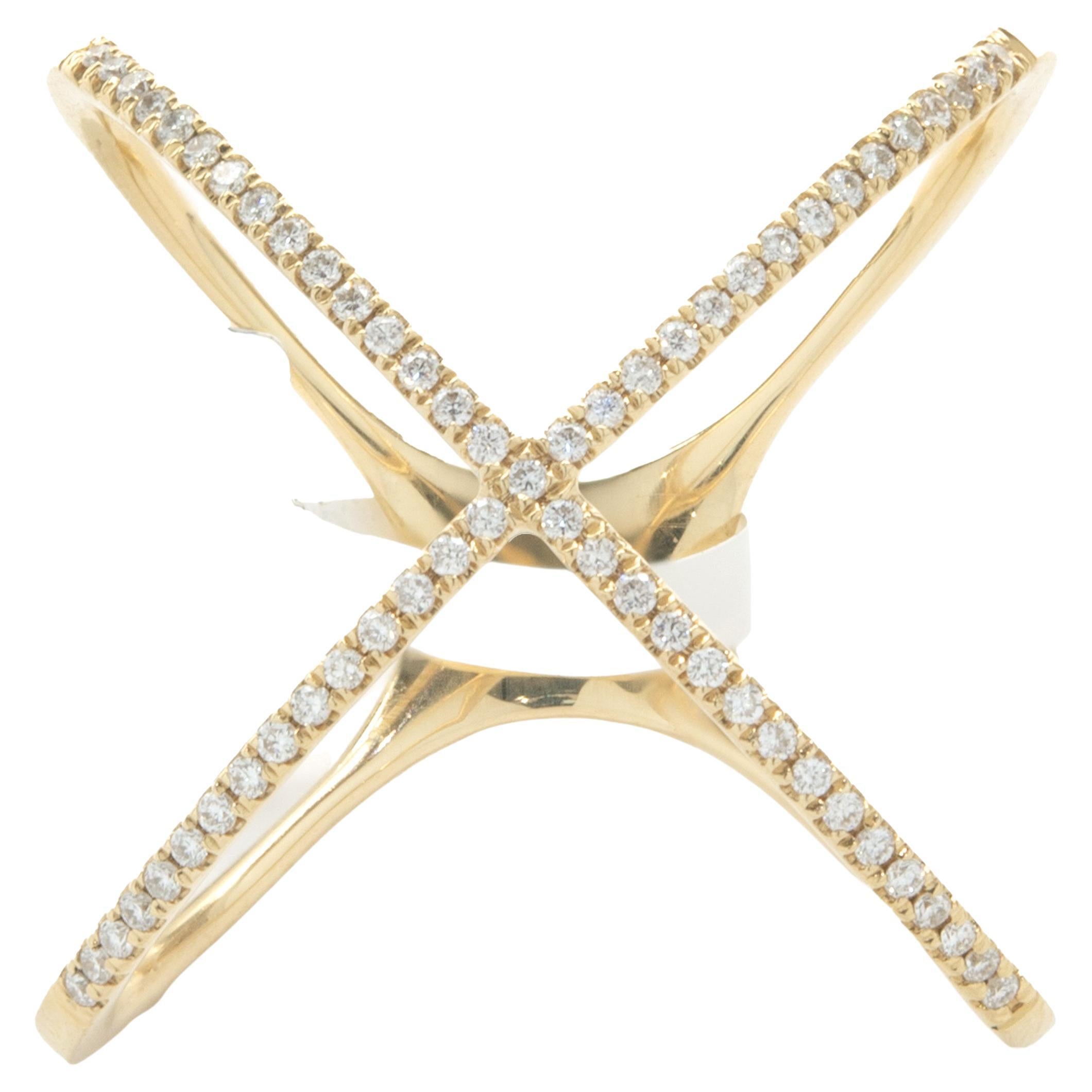 18 Karat Gelbgold Diamant-X-Ring im Angebot
