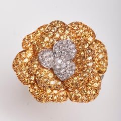 18 Karat Yellow Gold Diamond, Yellow Sapphire and Tsavorite Flower Ring