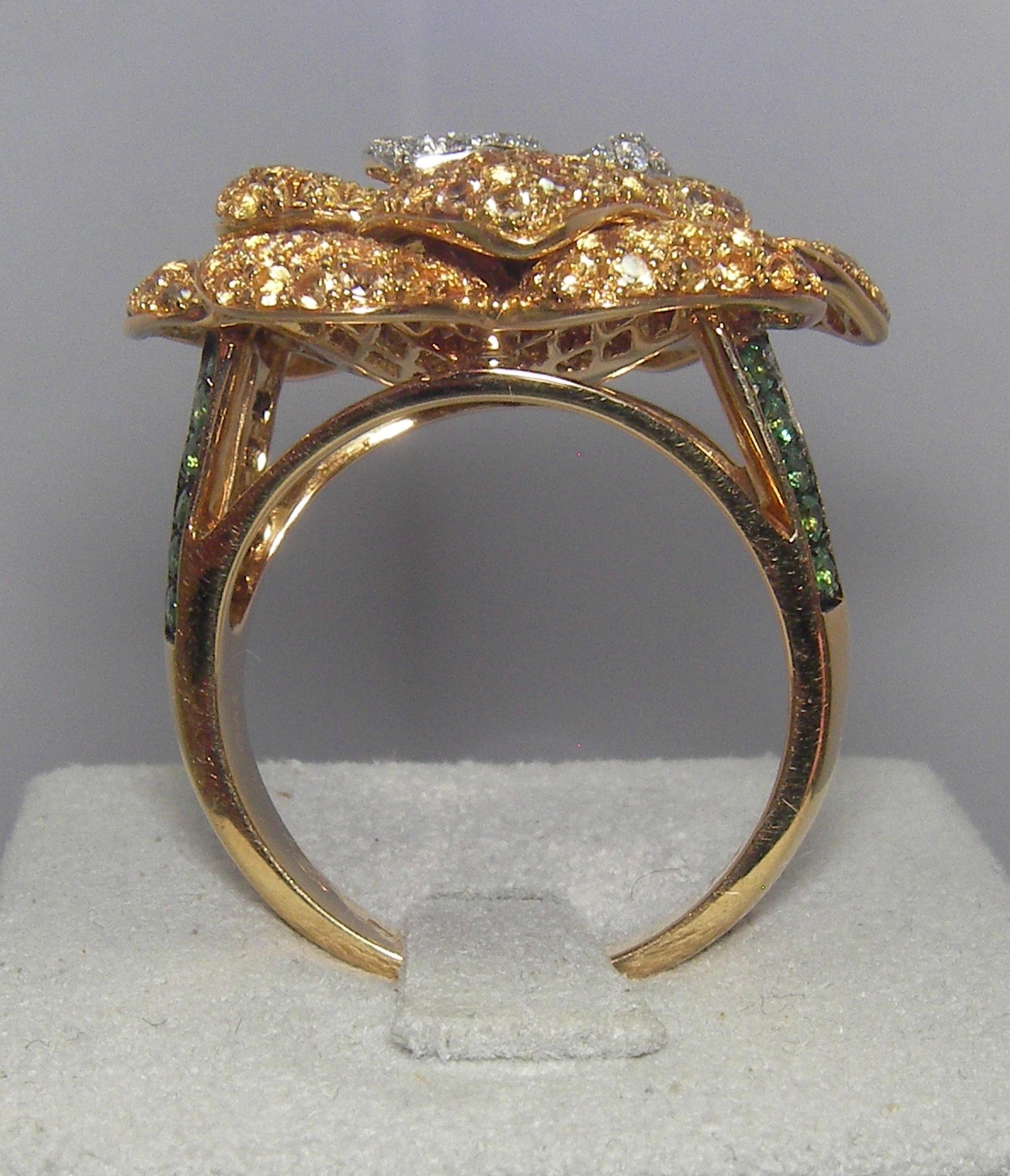 18 Karat Yellow Gold Diamond, Yellow Sapphire and Tsavorite Flower Ring 1