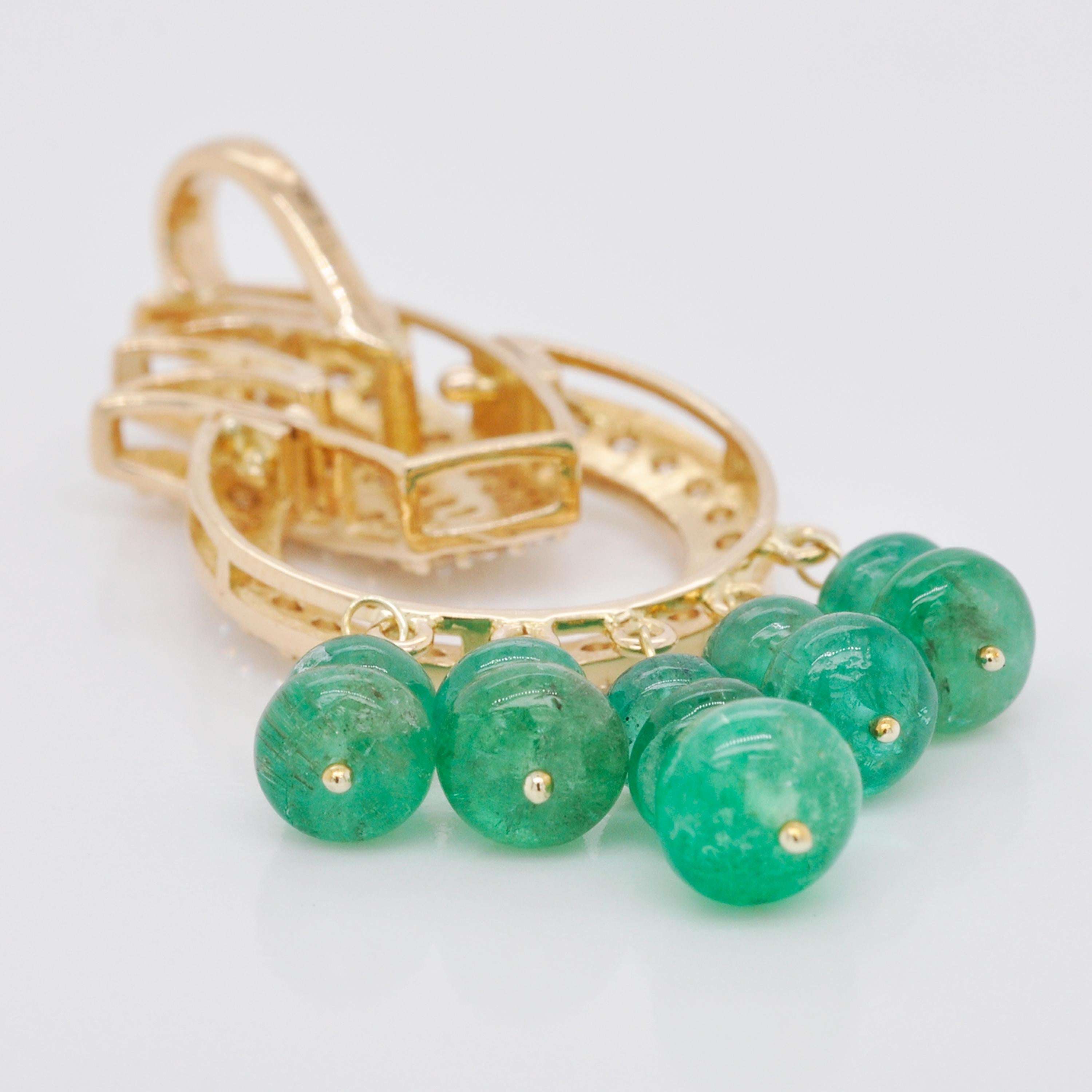 18 Karat Yellow Gold Diamond Zambian Emerald Beads Pendant Necklace For Sale 2
