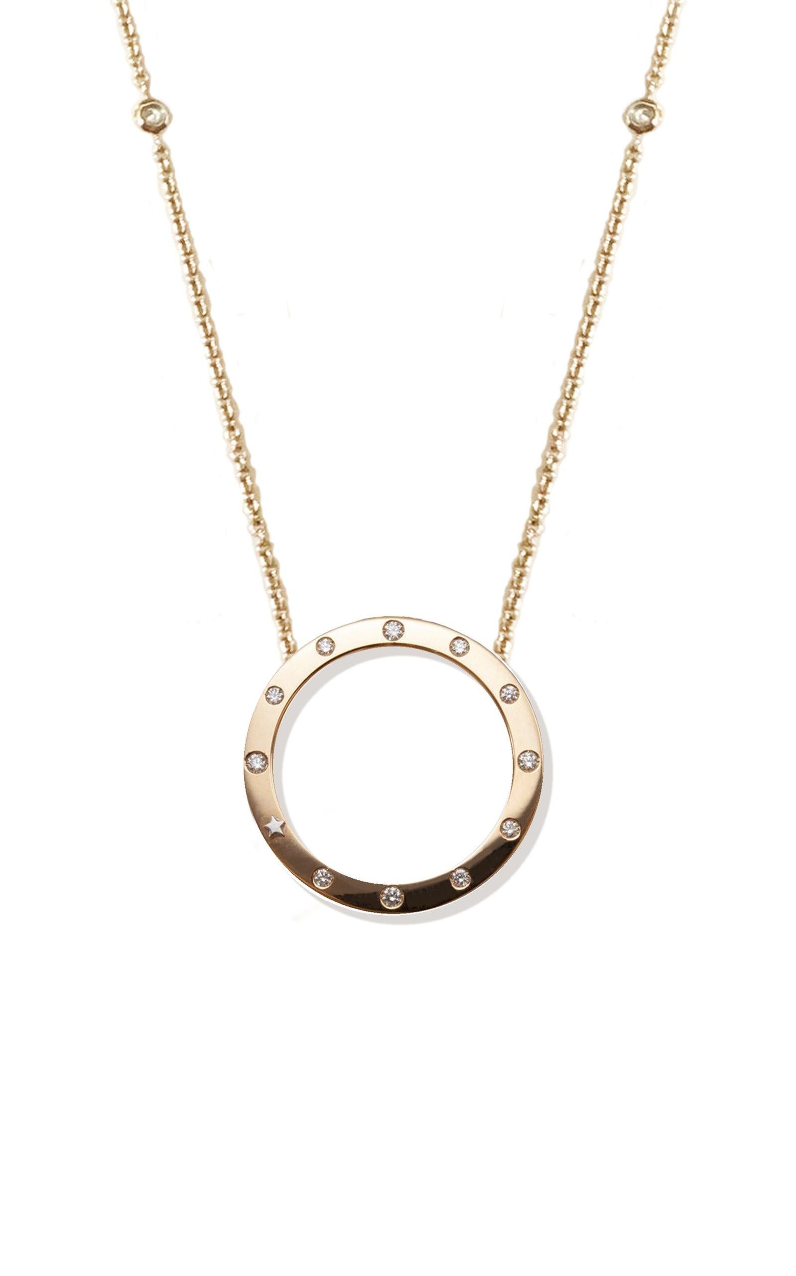 Inspired by the concept of time, Anna Maccieri Rossi's 'ORA Pendant' features an open circle pendant at center on a yellow gold chain. The 11 diamonds and a gold star at 8 o'clock around the rim mark each hour of the day.
PRODUCT DETAILS
Clasp