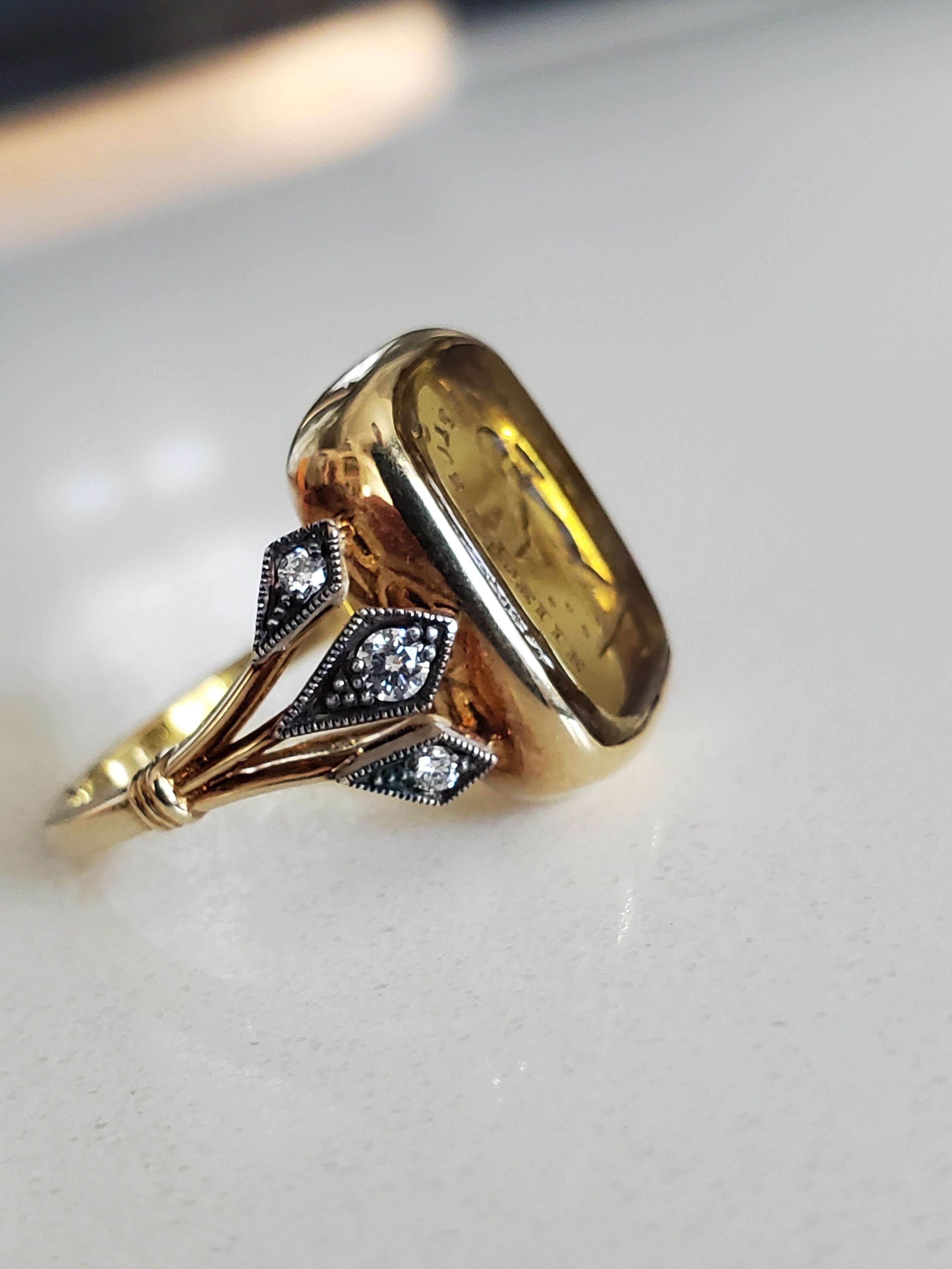Bague ancienne Cupidon en intaille et diamant Neuf - En vente à San Diego, CA