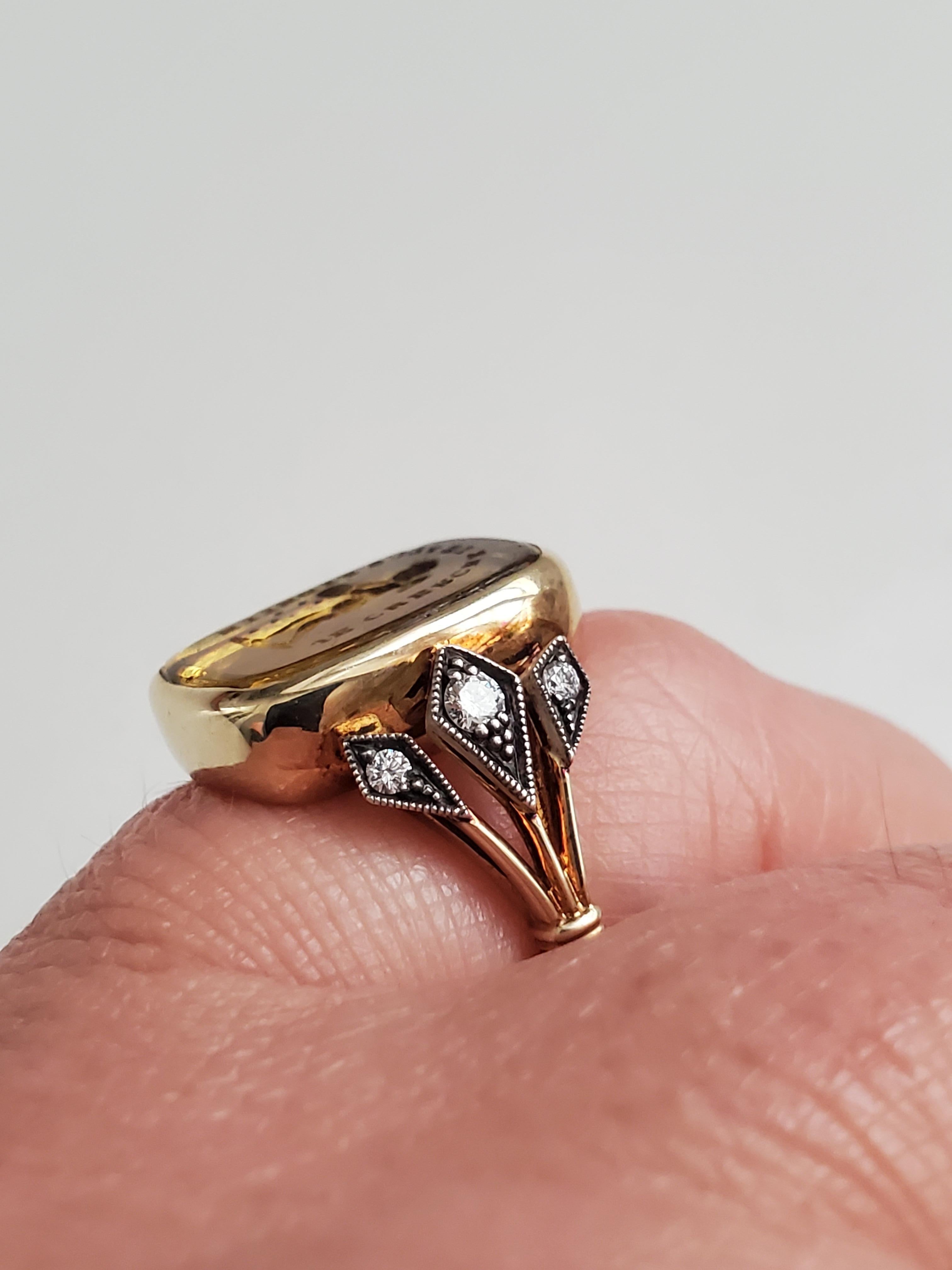 Bague ancienne Cupidon en intaille et diamant en vente 3