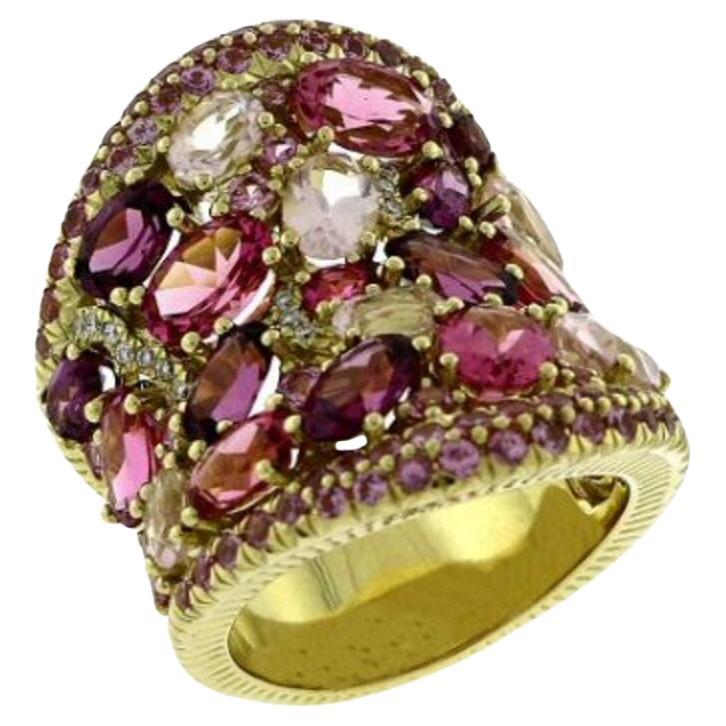 18 Karat Yellow Gold Diamonds and Multi-Colorstones Ring