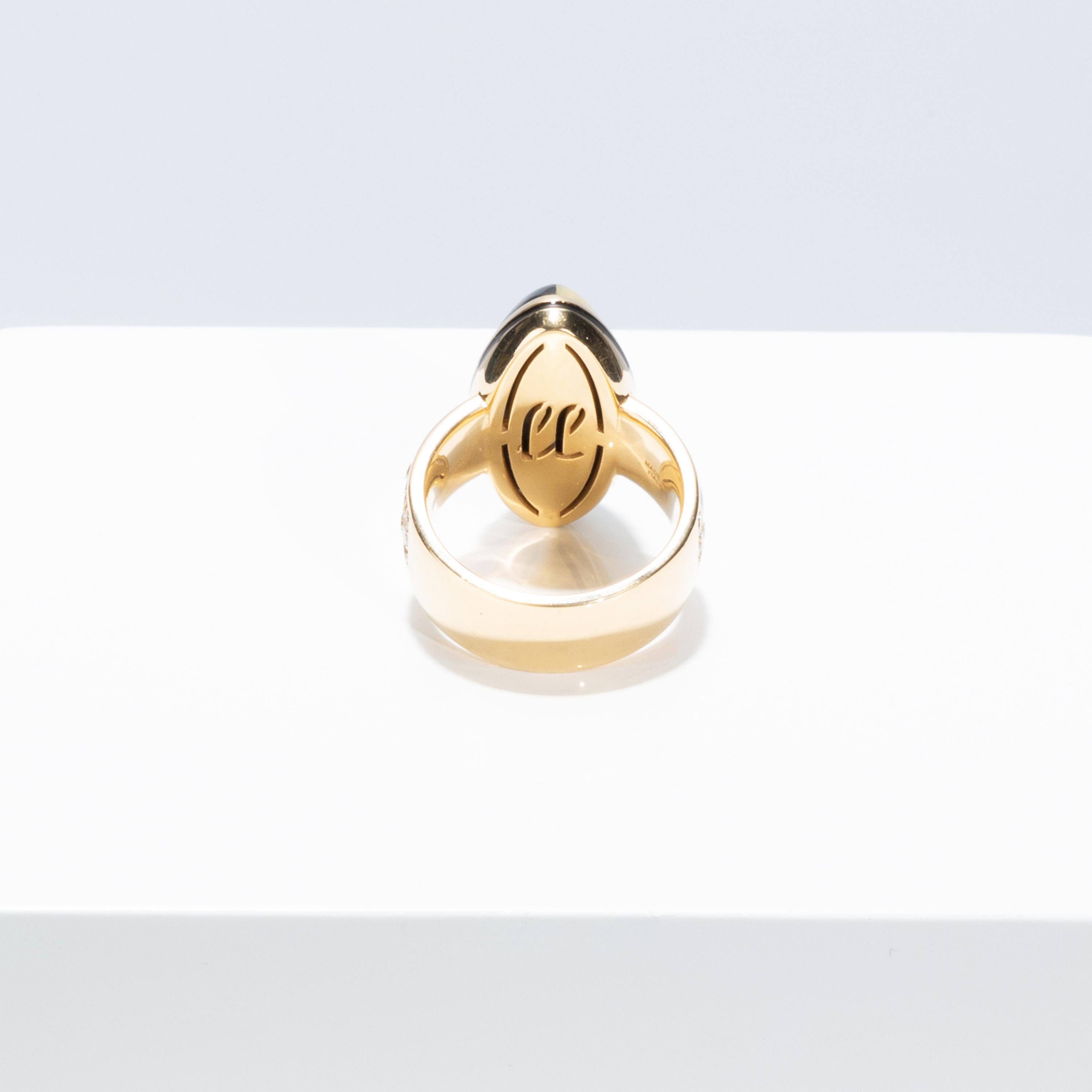 Cabochon Francesca Villa's 18k Gold Diamond Art Deco Style Black and Cream Square Ring For Sale
