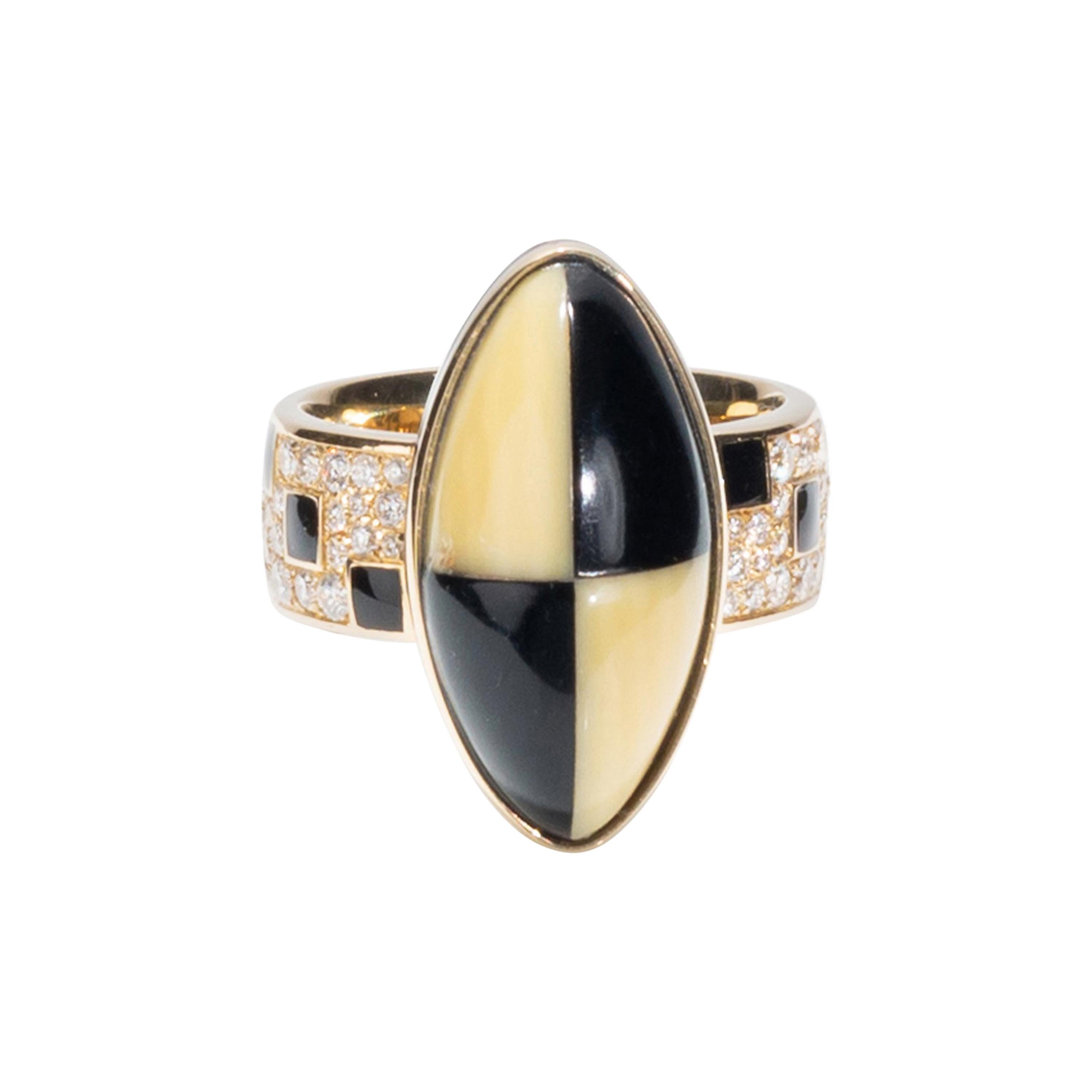 Francesca Villa's 18k Gold Diamond Art Deco Style Black and Cream Square Ring For Sale