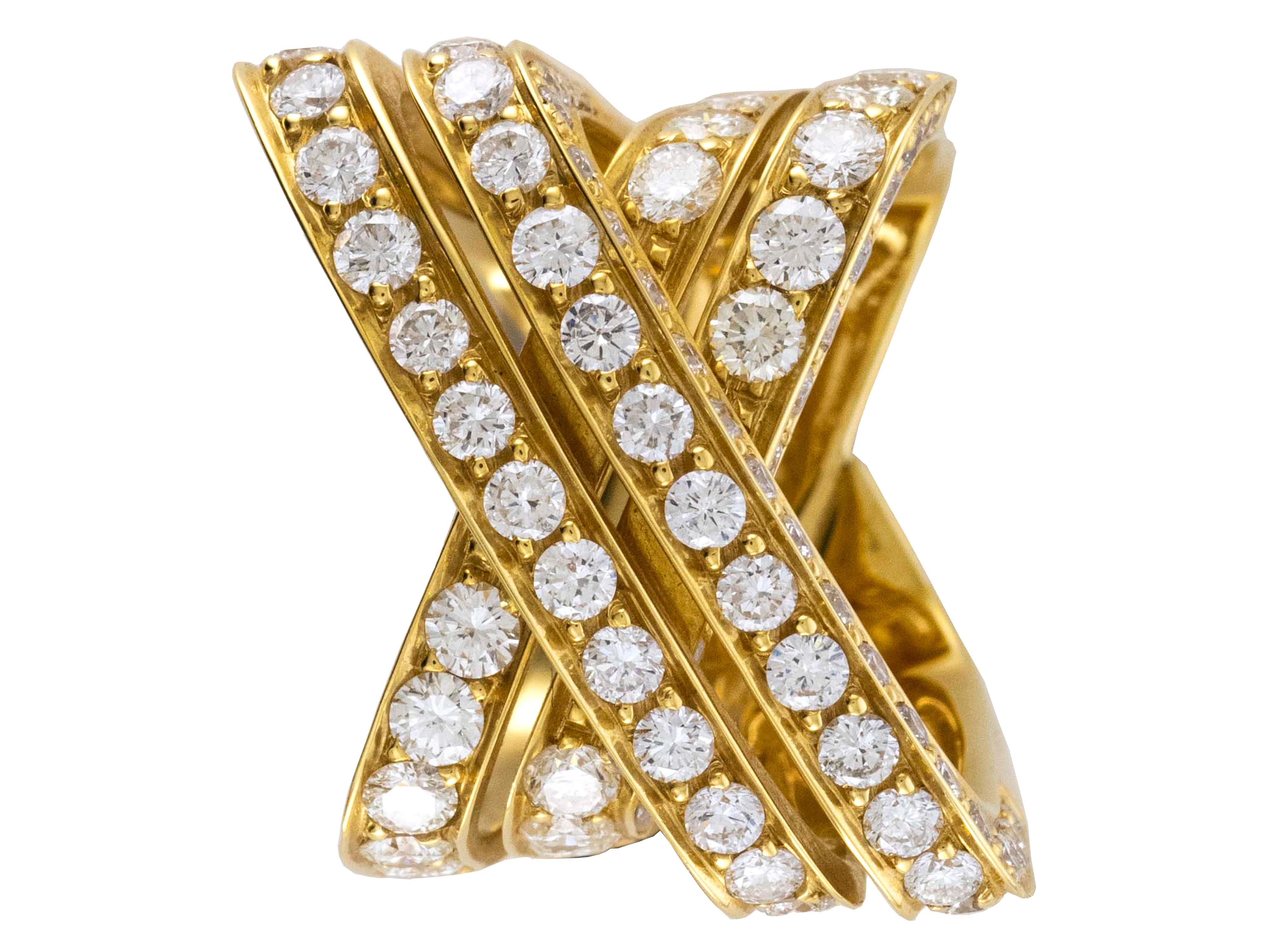 18 Karat Gelbgold Diamanten Ct 3,89 Knot Ring Cluster Band Cocktail (Rundschliff) im Angebot