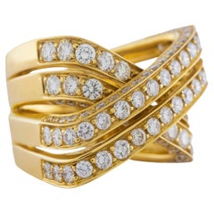 Bague cocktail grappe en or jaune 18 carats avec diamants de 3,89 carats en forme de nœuds