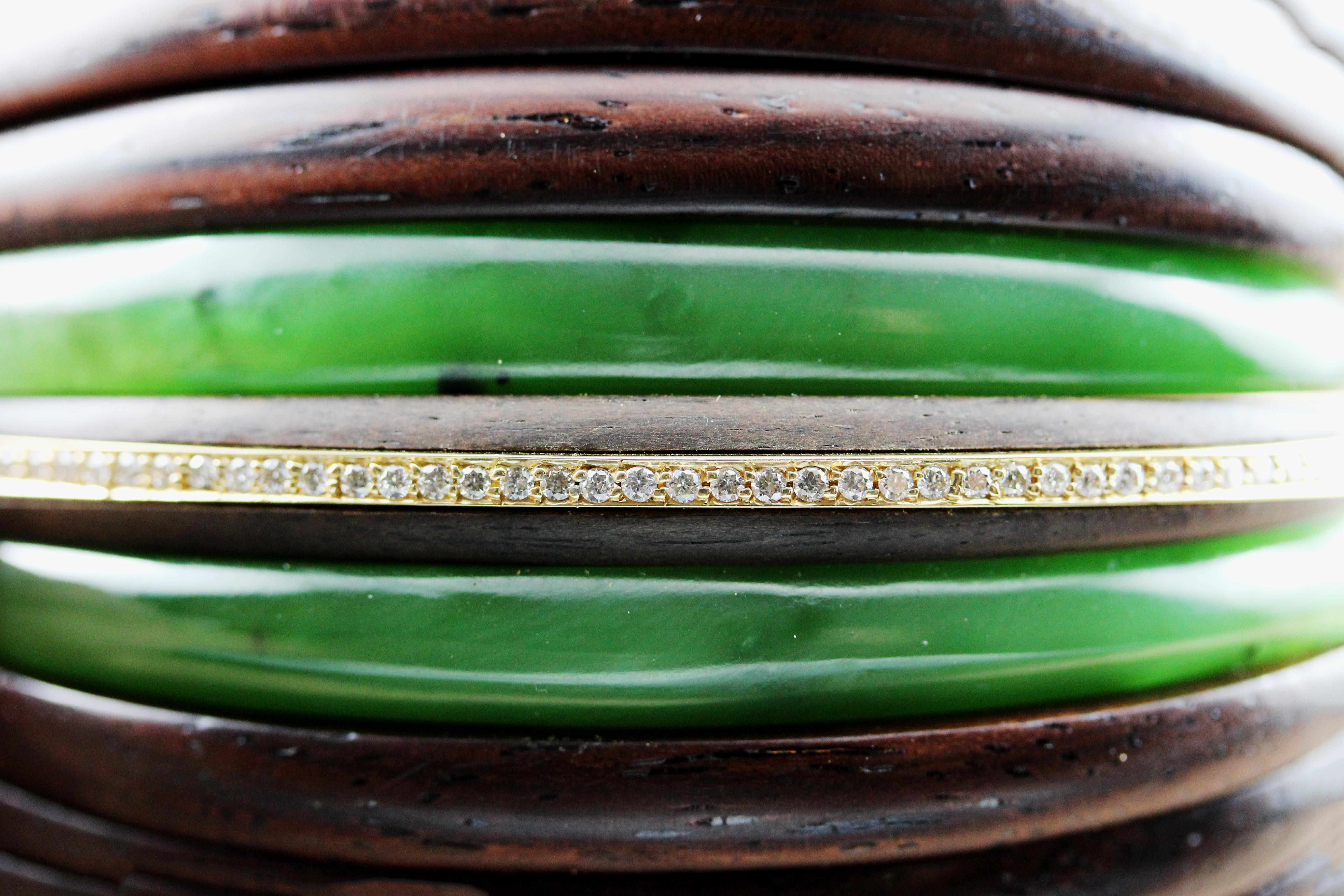 18 Karat Yellow Gold Diamonds Jade Wood Bracelet In New Condition In Milano, IT