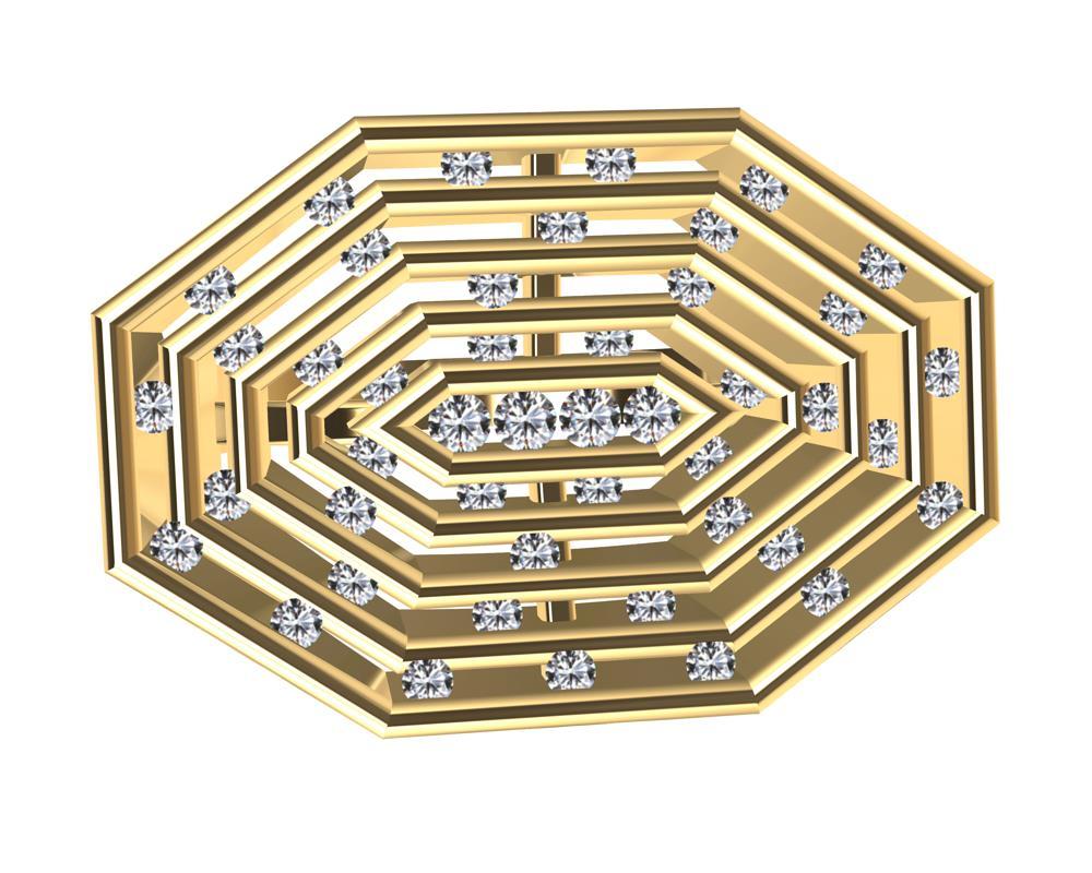 En vente :  Bague sculpture octogonale en or jaune 18 carats et diamants 10