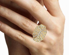 18 Karat Yellow Gold Diamonds Octagonal Sculpture Ring